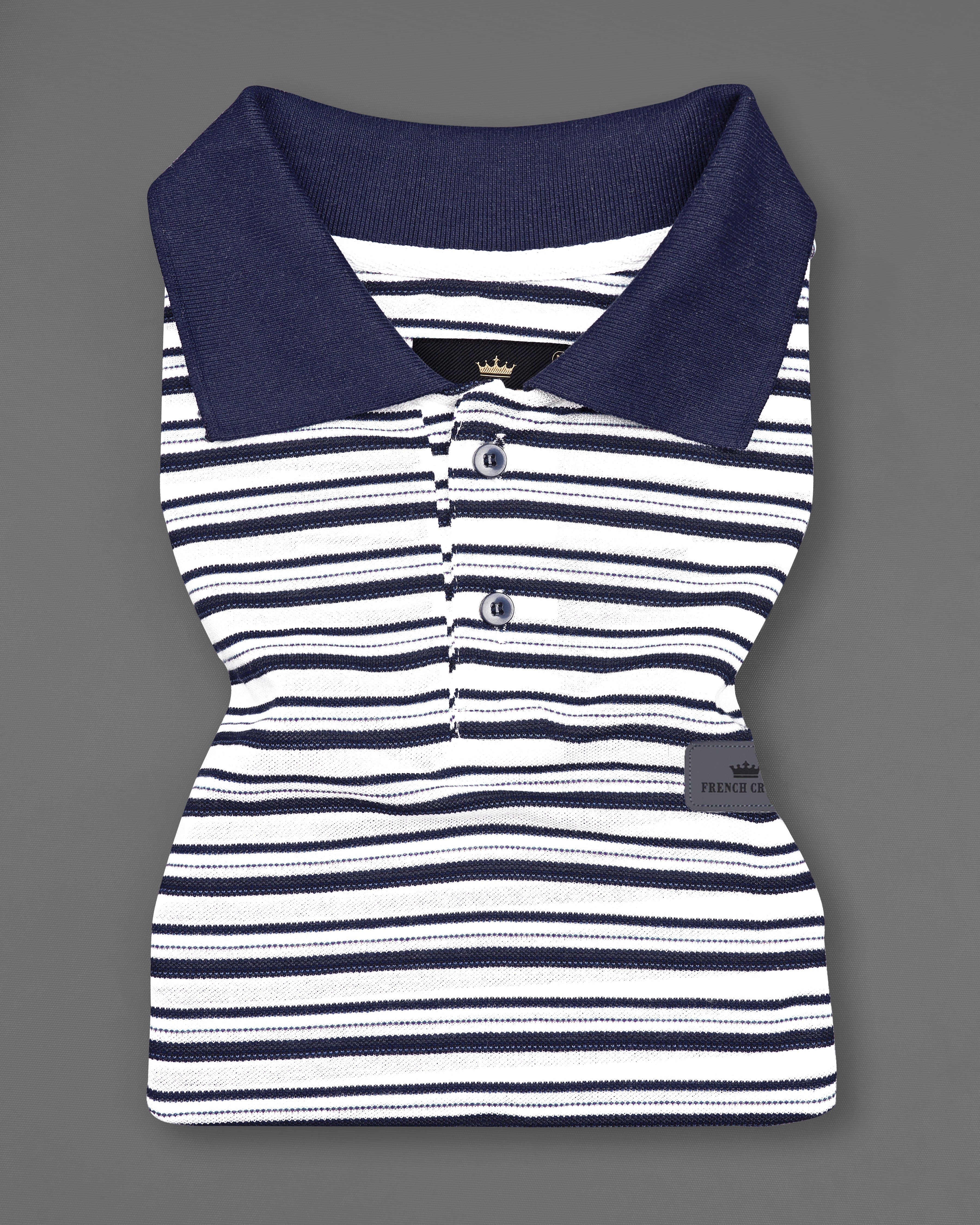 Bright White with Tuna Navy Blue Striped Pique Polo TS765-S, TS765-M, TS765-L, TS765-XL, TS765-XXL