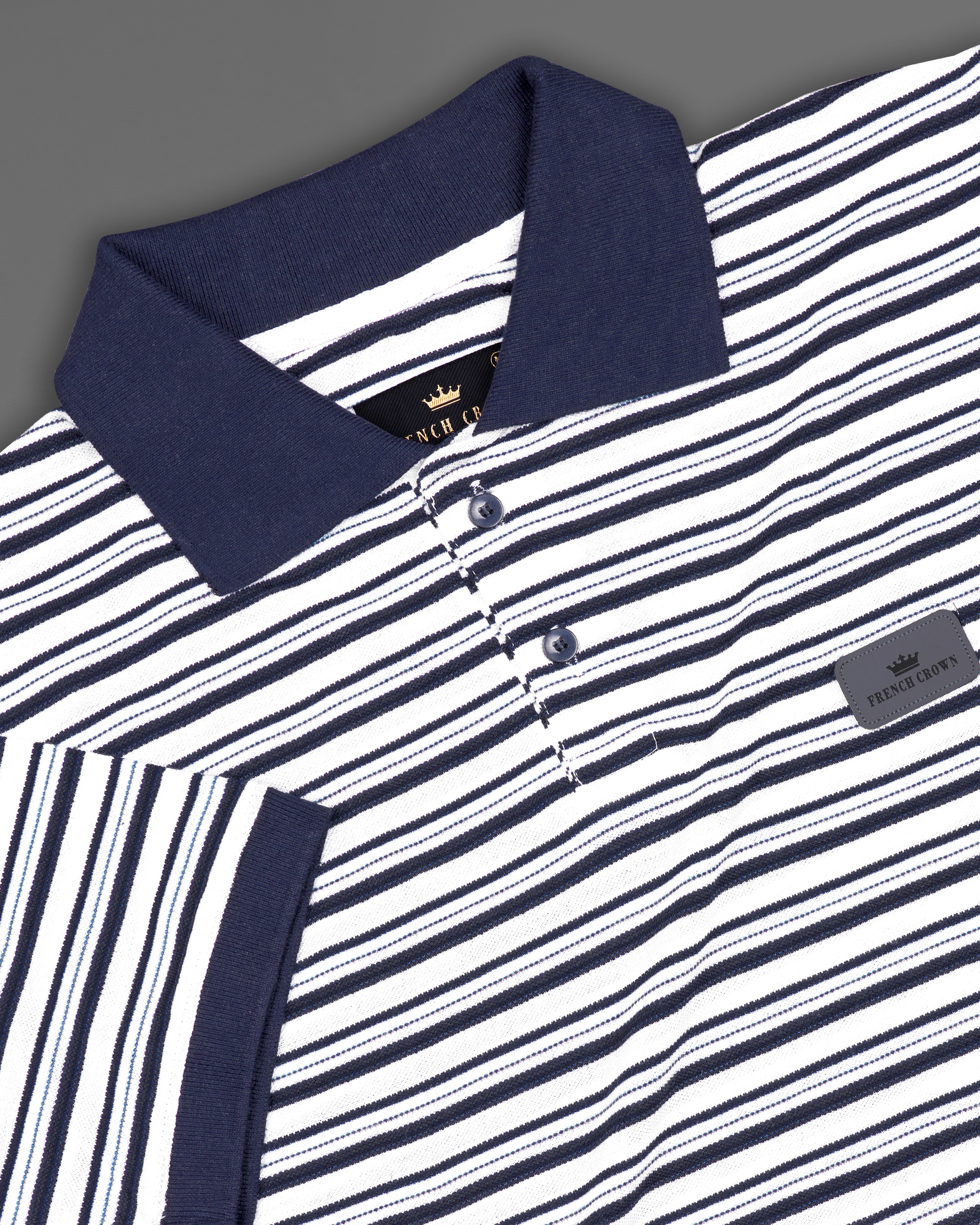 Bright White with Tuna Navy Blue Striped Pique Polo TS765-S, TS765-M, TS765-L, TS765-XL, TS765-XXL