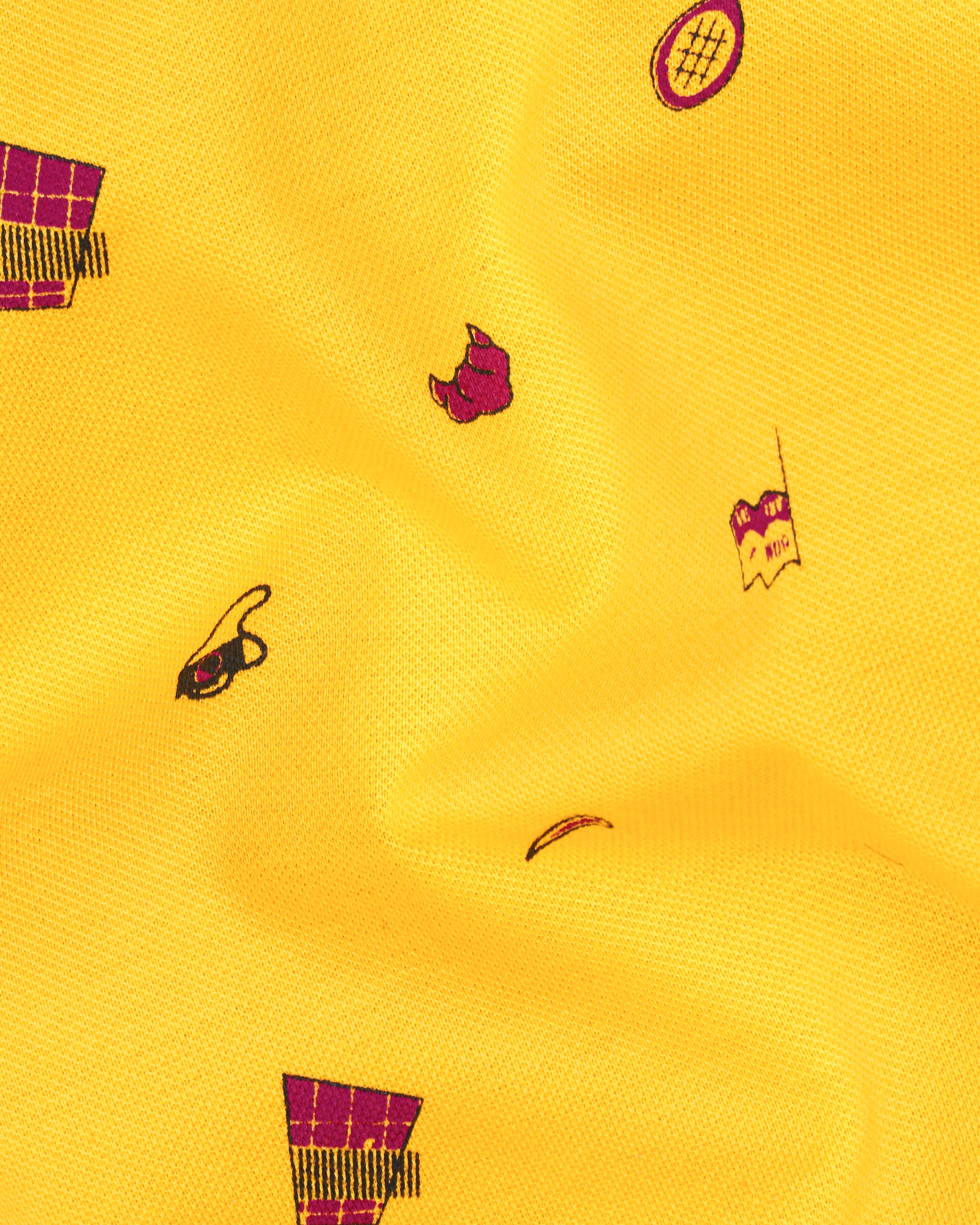 Sunglow Yellow Printed Organic Cotton Mercerised Pique Polo