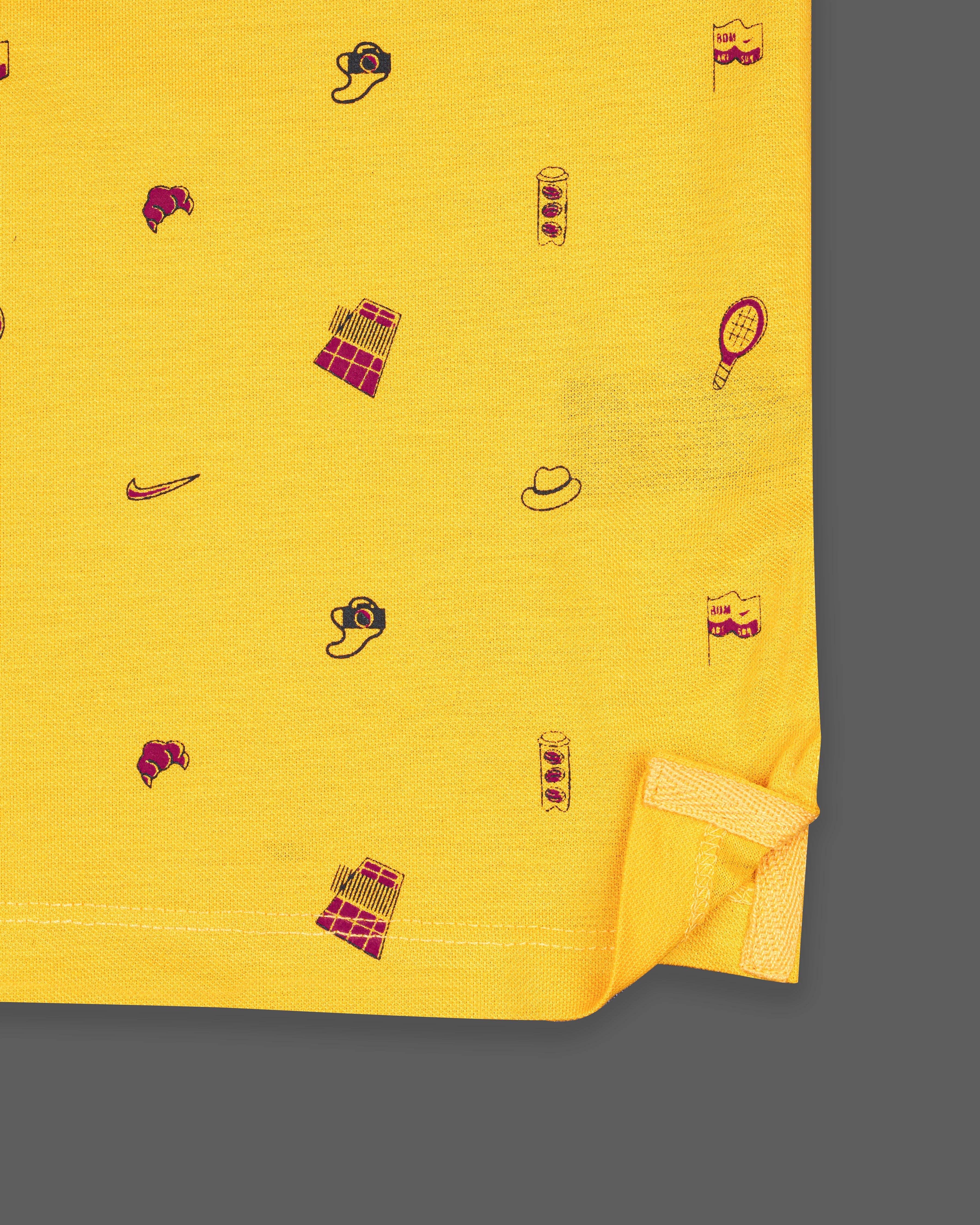 Sunglow Yellow Printed Organic Cotton Mercerised Pique Polo