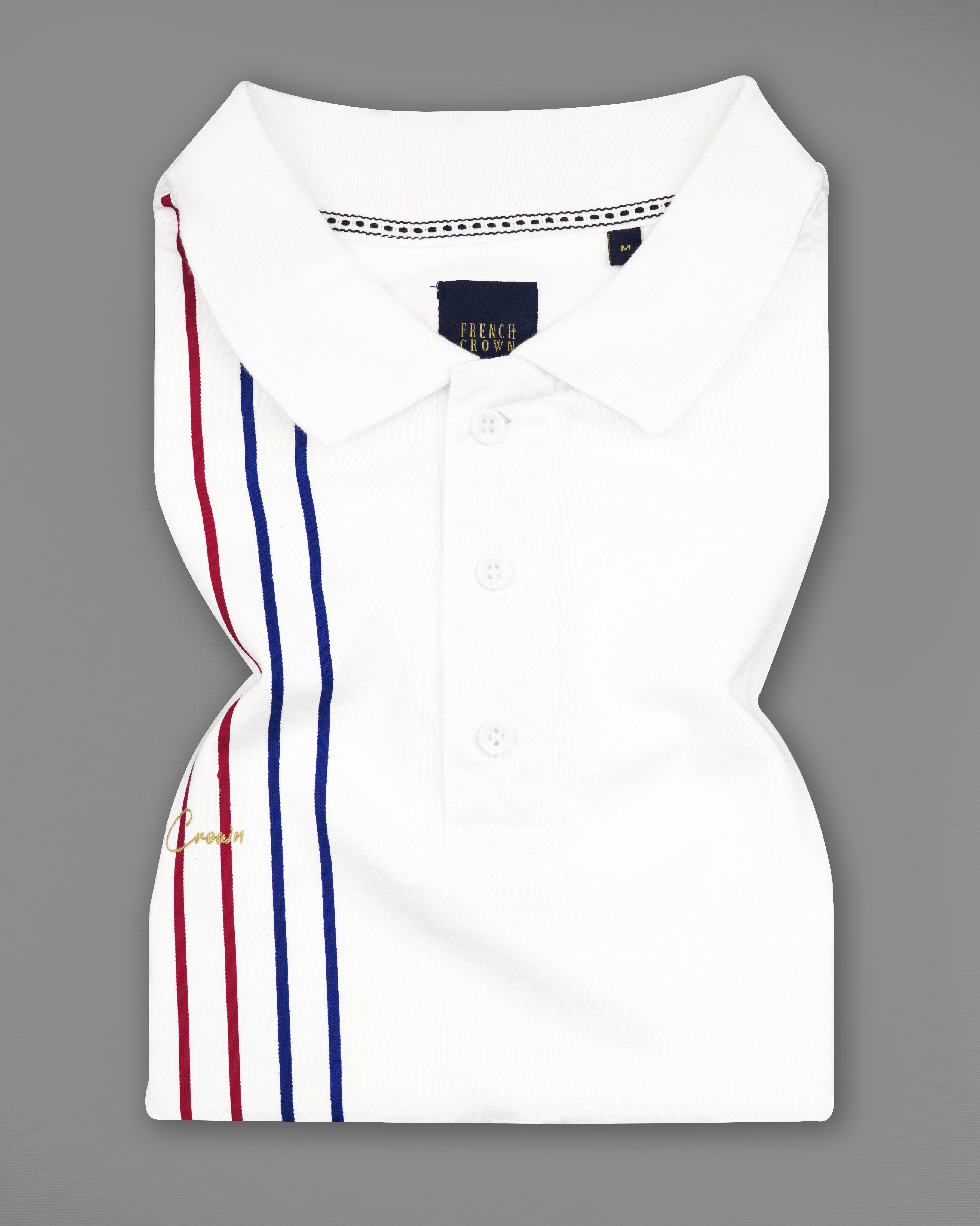 Bright White with Colored Strips Organic Cotton Pique Polo TS839-S, TS839-M, TS839-L, TS839-XL, TS839-XXL