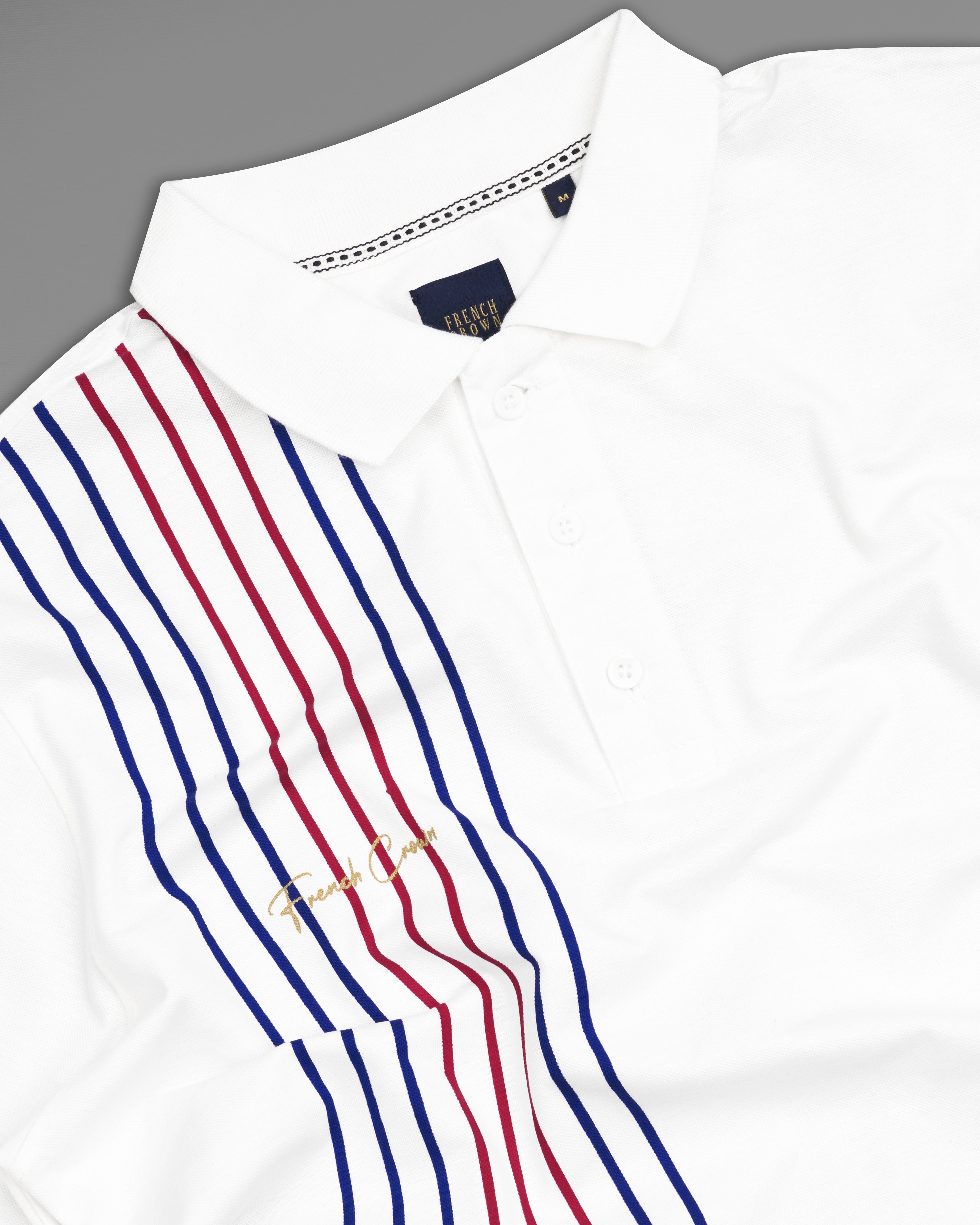 Bright White with Colored Strips Organic Cotton Pique Polo TS839-S, TS839-M, TS839-L, TS839-XL, TS839-XXL