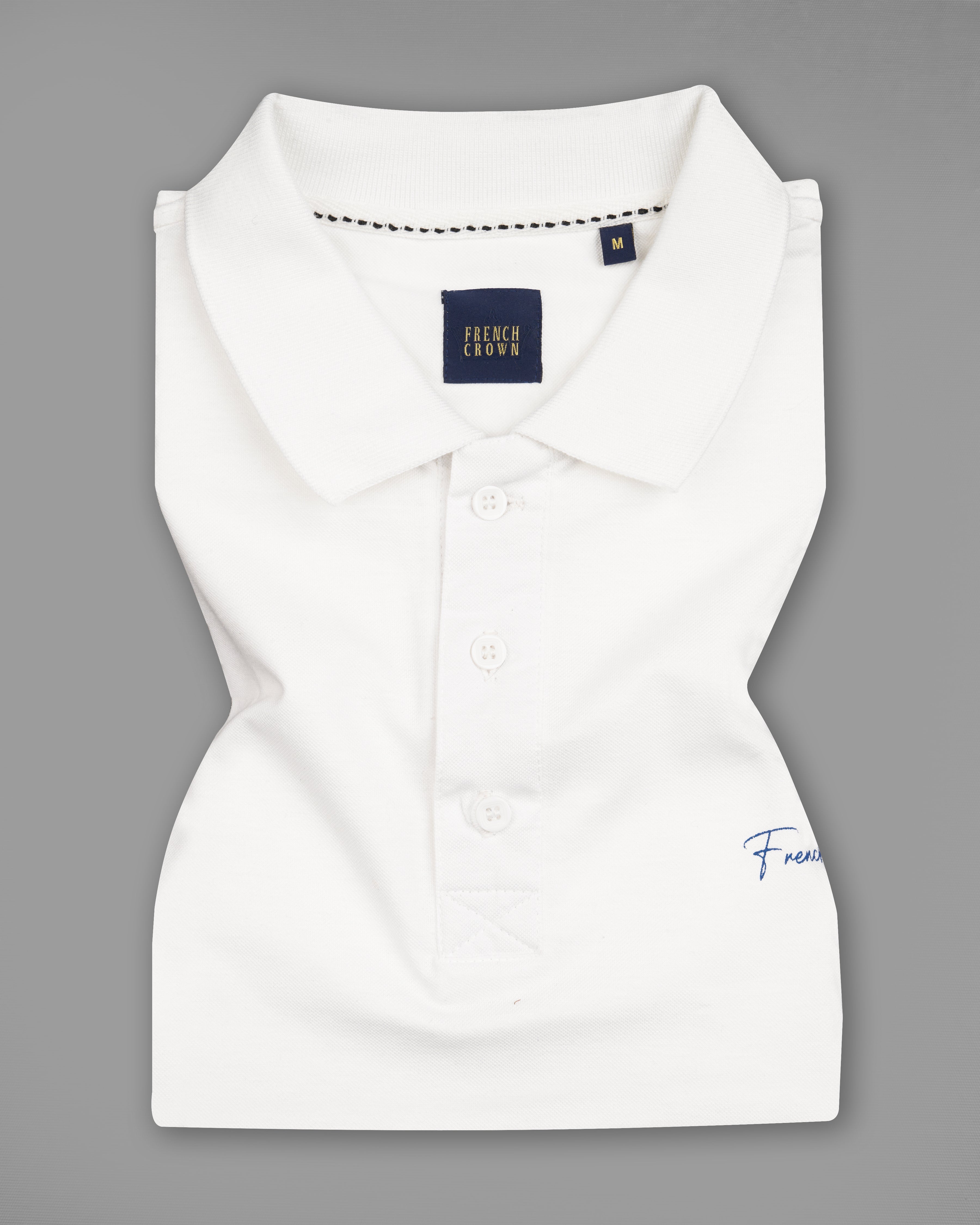 Bright White with Chambray Blue Striped Organic Cotton Pique Polo TS841-S, TS841-M, TS841-L, TS841-XL, TS841-XXL