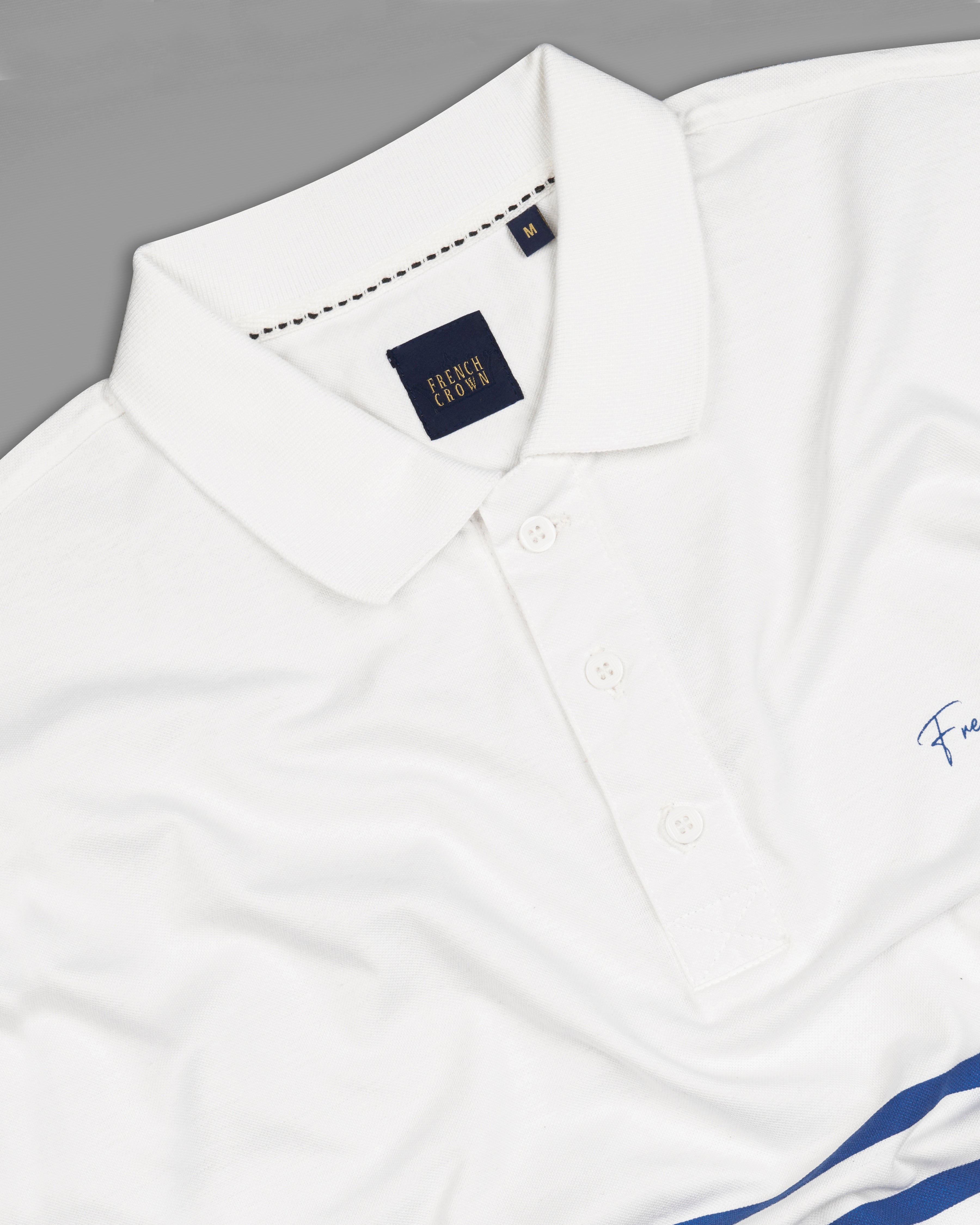 Bright White with Chambray Blue Striped Organic Cotton Pique Polo TS841-S, TS841-M, TS841-L, TS841-XL, TS841-XXL