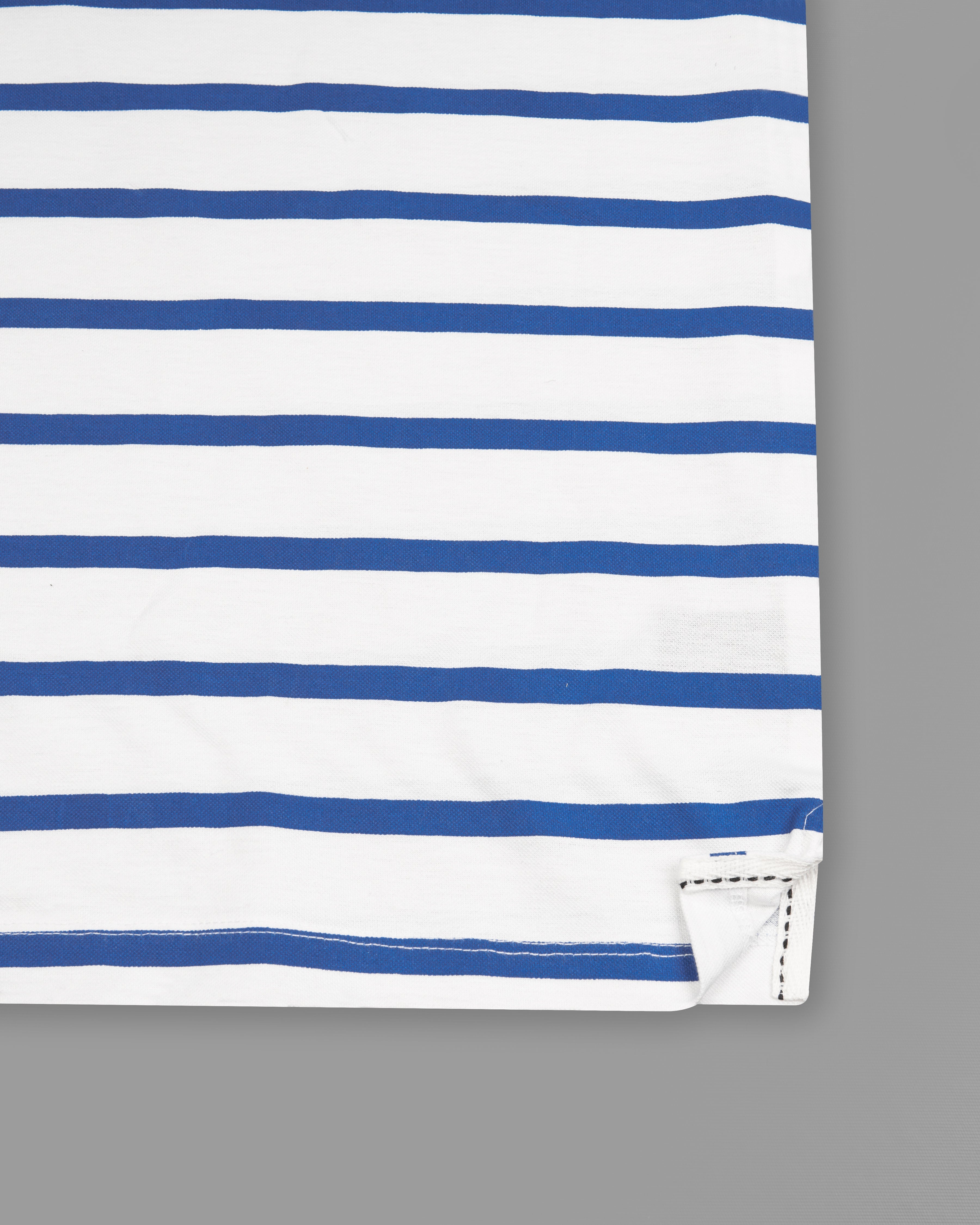 Bright White with Chambray Blue Striped Organic Cotton Pique Polo TS841-S, TS841-M, TS841-L, TS841-XL, TS841-XXL