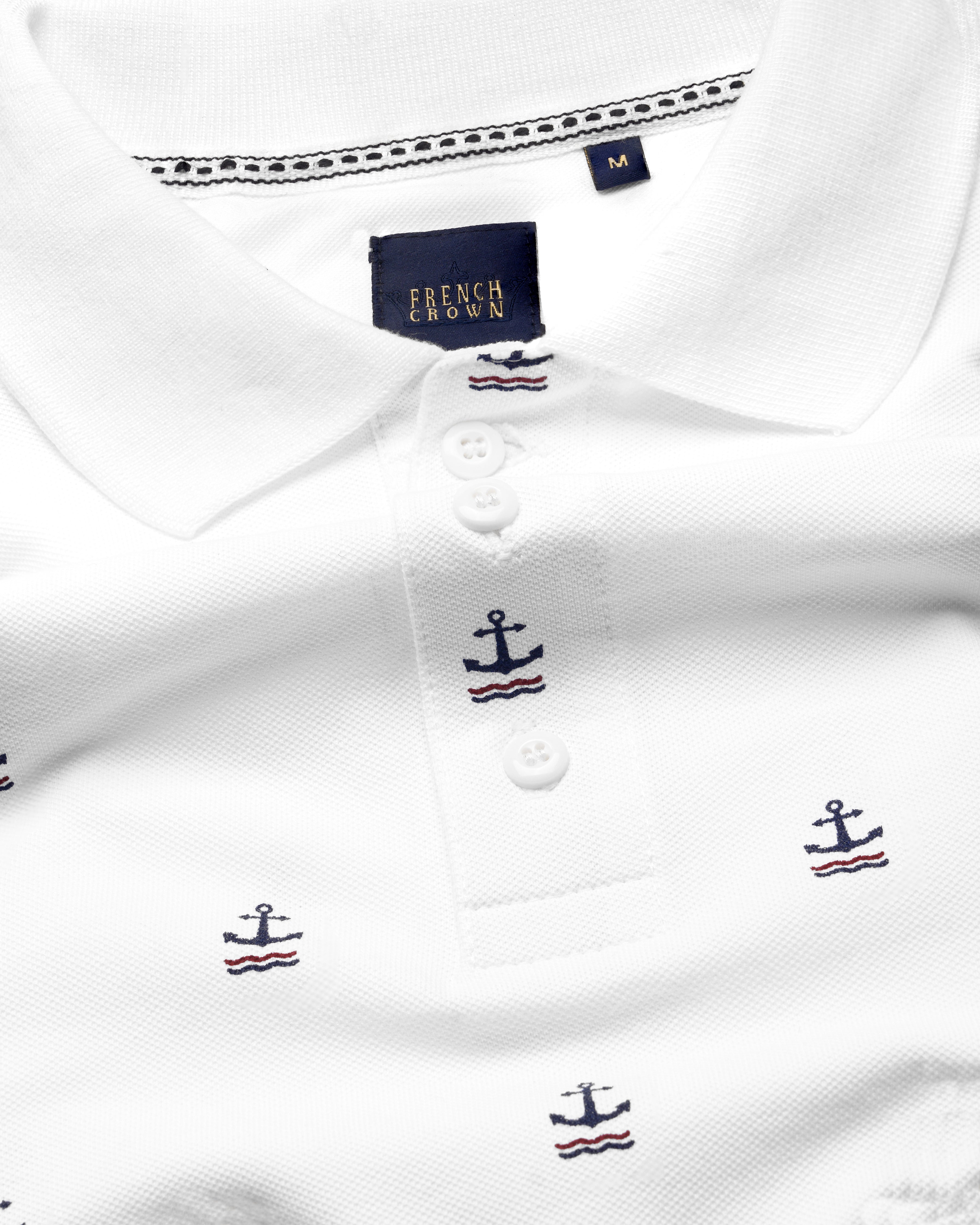 Bright White Anchor Printed Organic Cotton Pique Polo TS845-S, TS845-M, TS845-L, TS845-XL, TS845-XXL