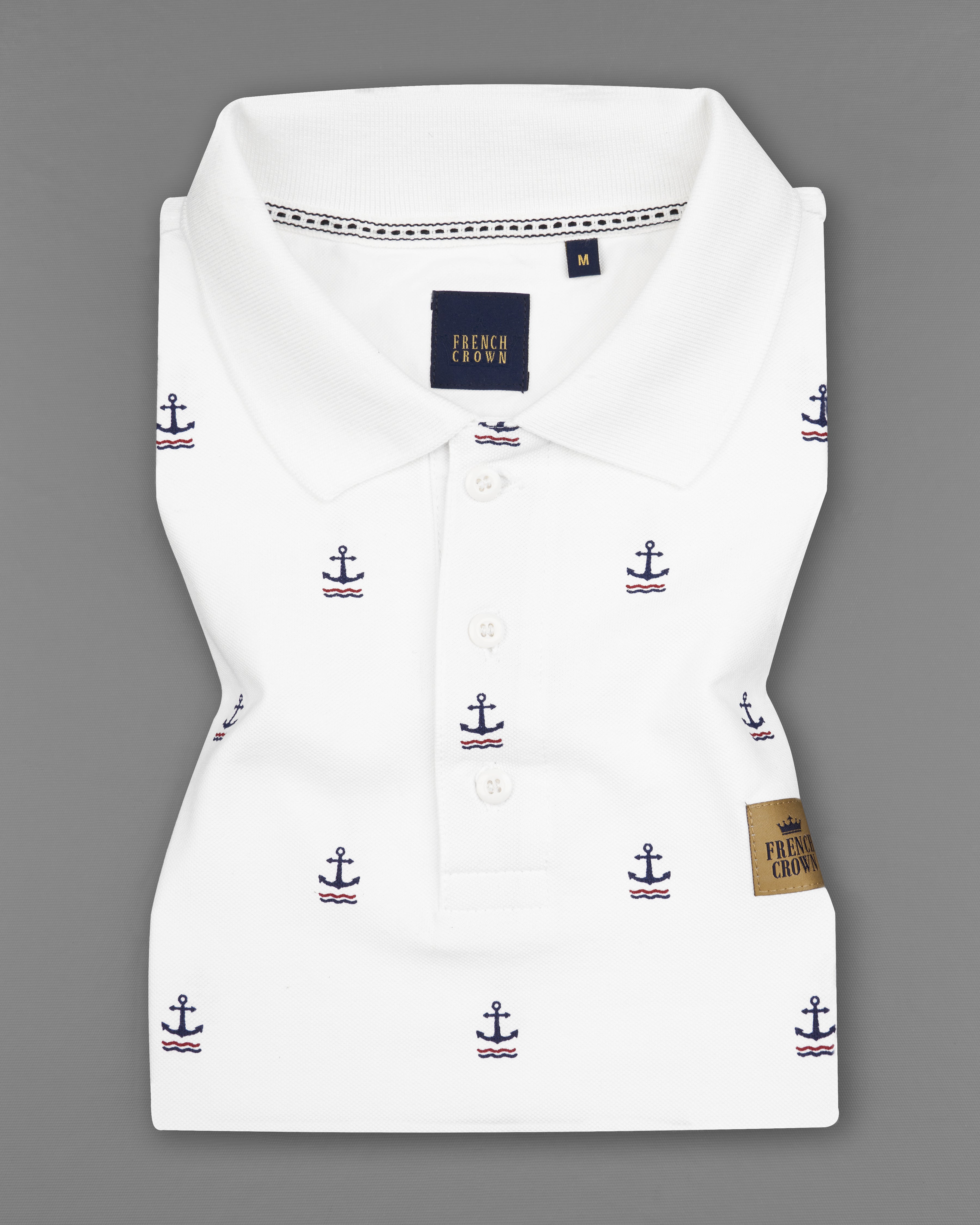 Bright White Anchor Printed Organic Cotton Pique Polo TS845-S, TS845-M, TS845-L, TS845-XL, TS845-XXL