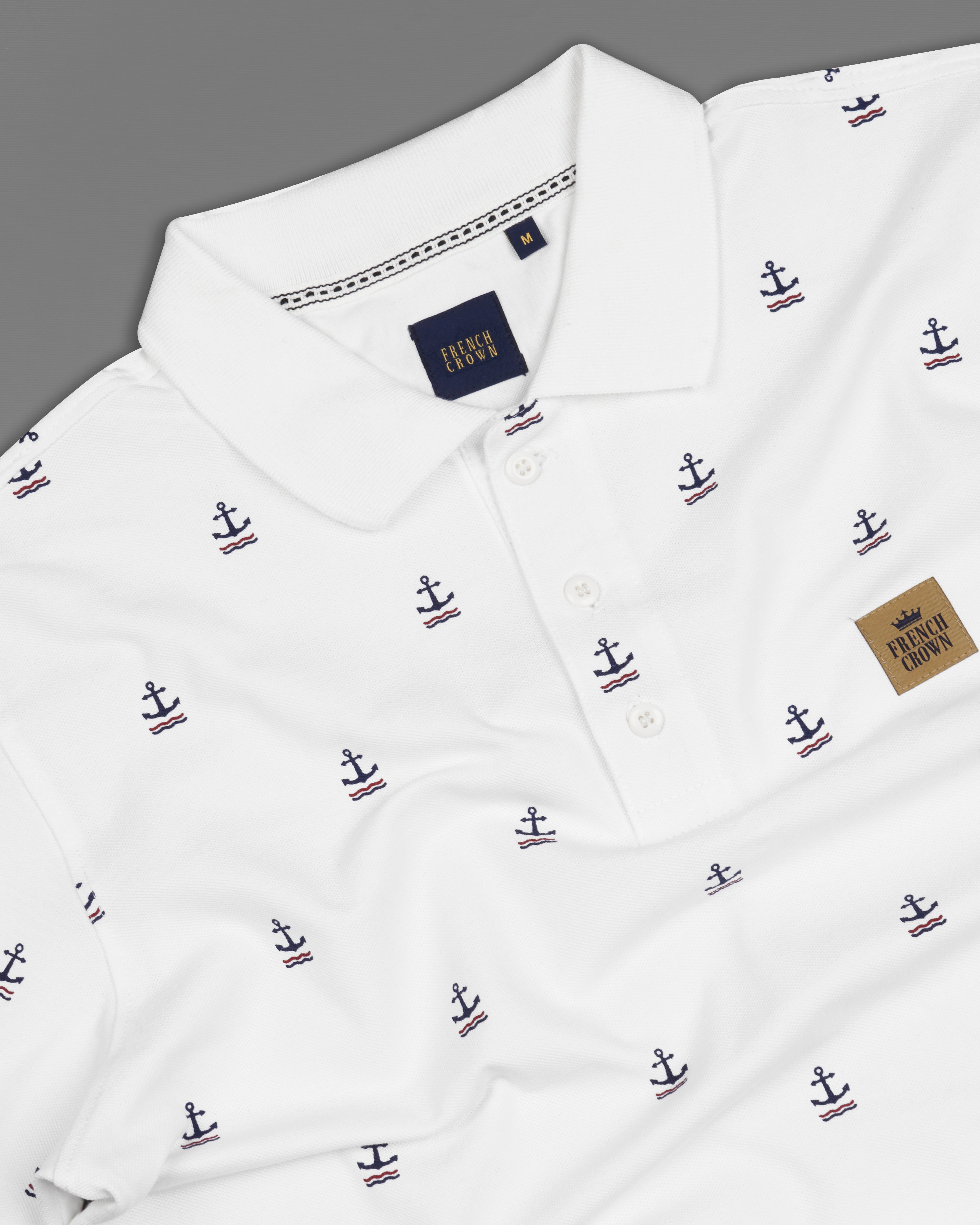 Bright White Anchor Printed Organic Cotton Pique Polo TS845-S, TS845-M, TS845-L, TS845-XL, TS845-XXL