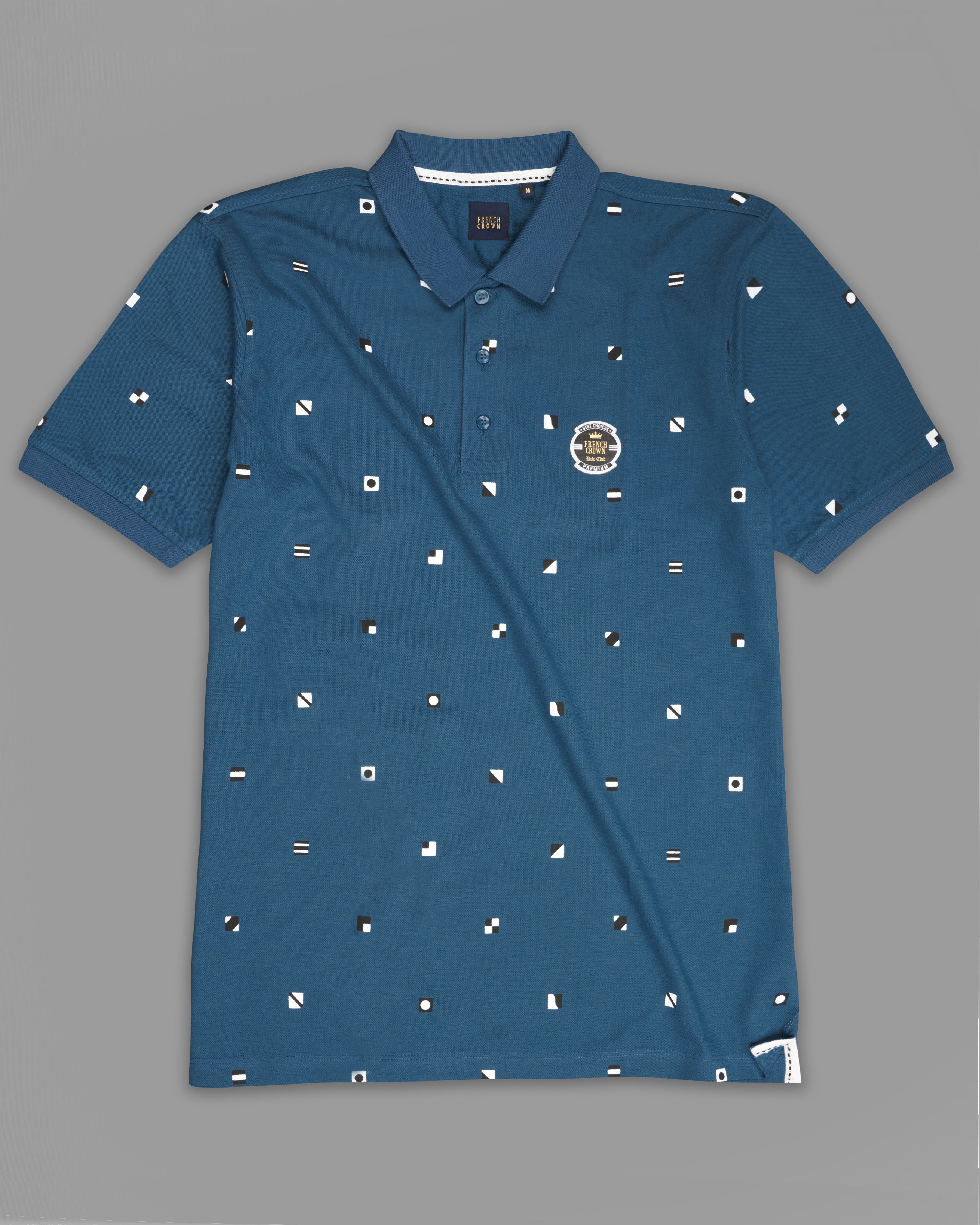 Rhino Blue with Black and White Textured Organic Cotton Pique Polo TS846-S, TS846-M, TS846-L, TS846-XL, TS846-XXL