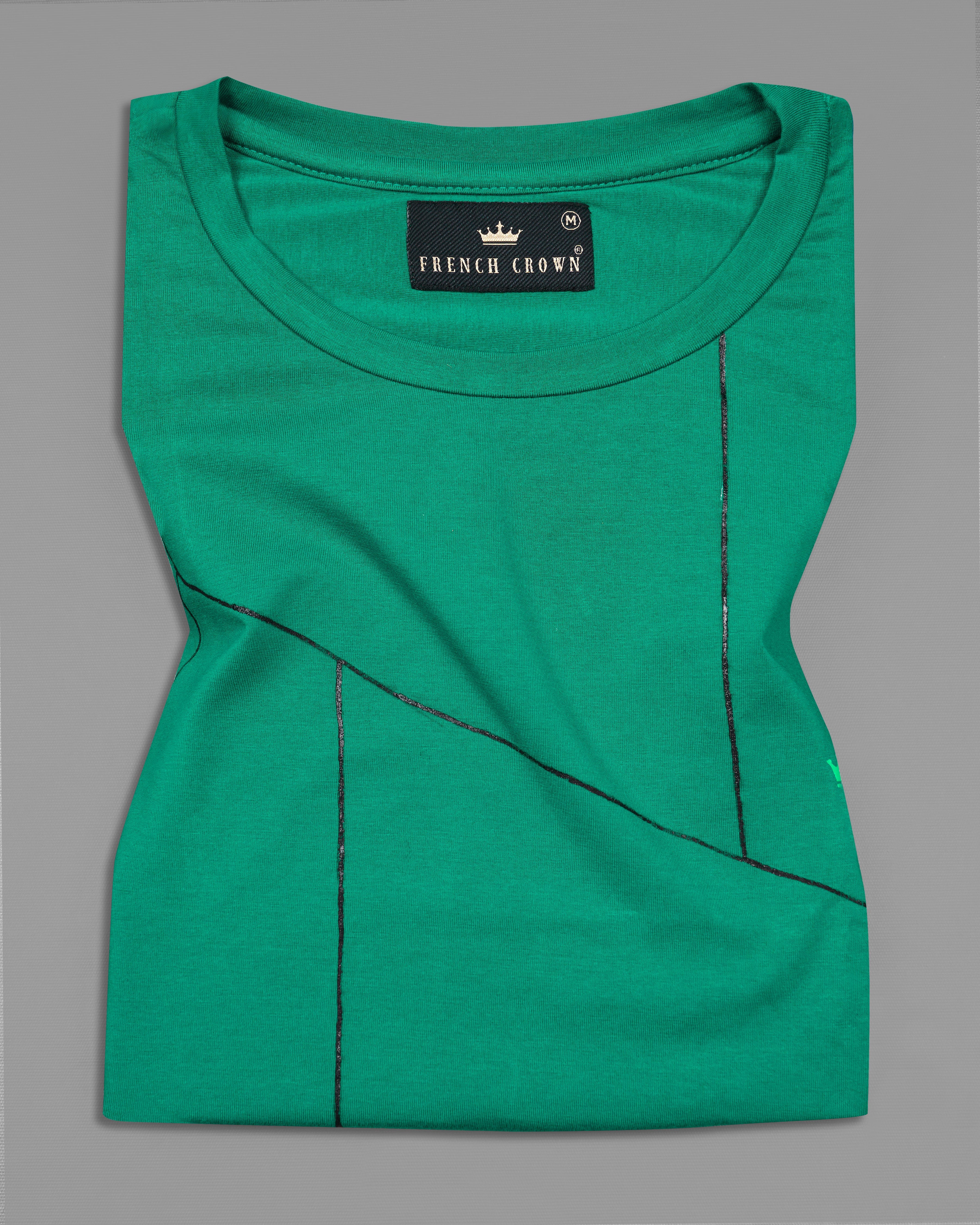 Tropical Green Geometric Hand Painted Premium Cotton T-shirt TS005-W007-S, TS005-W007-M, TS005-W007-L, TS005-W007-XL, TS005-W007-XXL