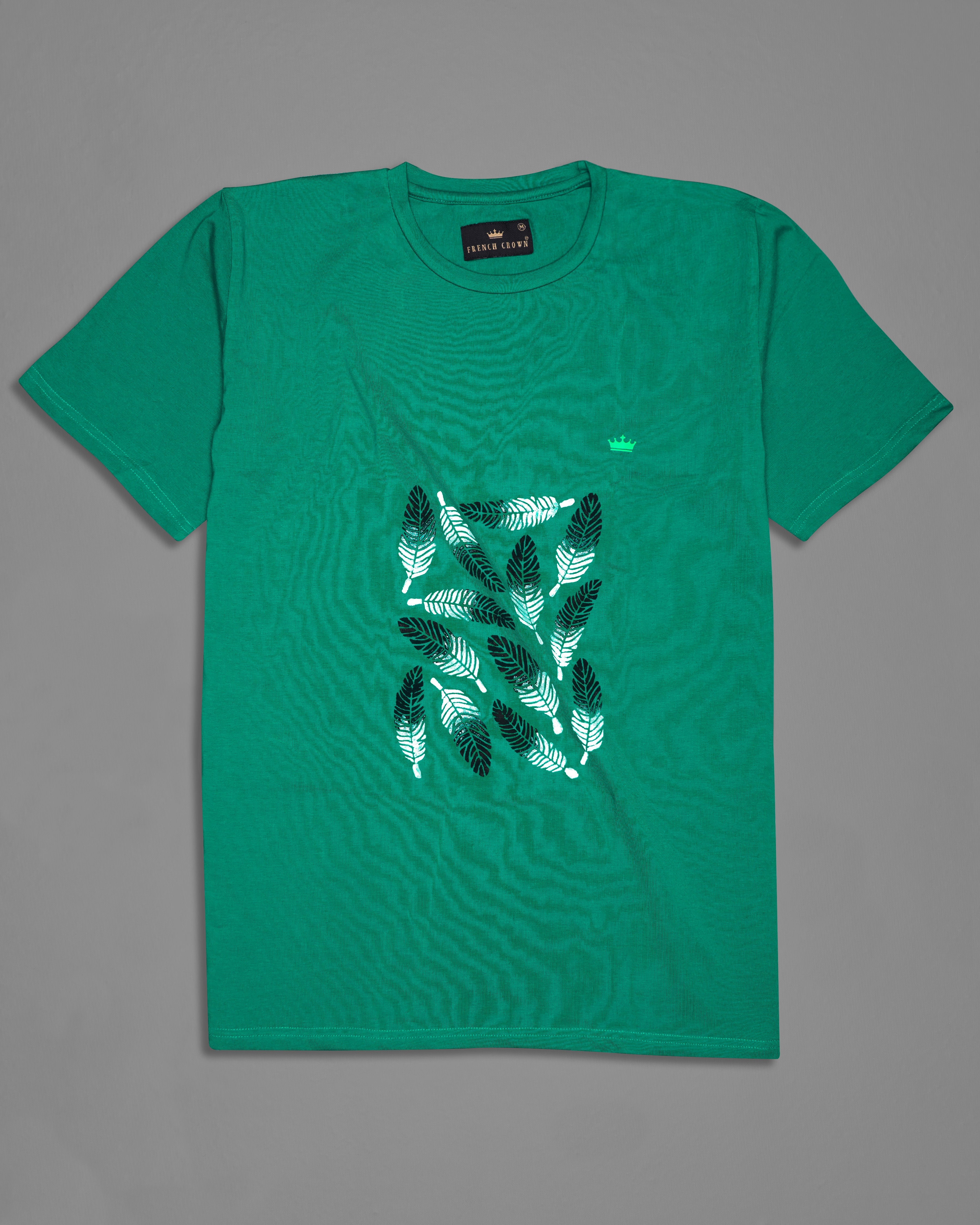 Tropical Green with Leaves Hand Painted Premium Cotton T-shirt TS005-W008-S, TS005-W008-M, TS005-W008-L, TS005-W008-XL, TS005-W008-XXL