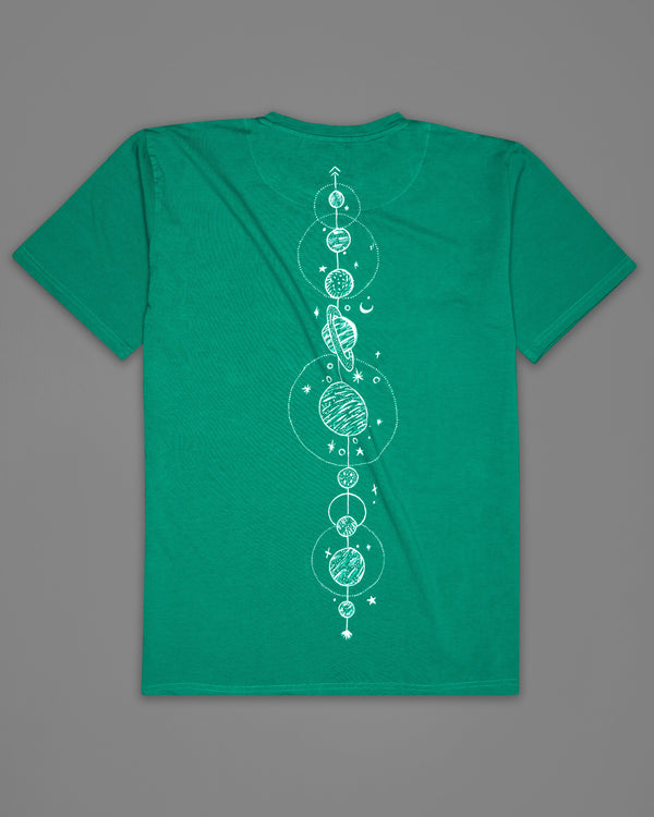 Tropical Green with Planets Hand Painted Premium Cotton T-shirt TS005-W010-S, TS005-W010-M, TS005-W010-L, TS005-W010-XL, TS005-W010-XXL