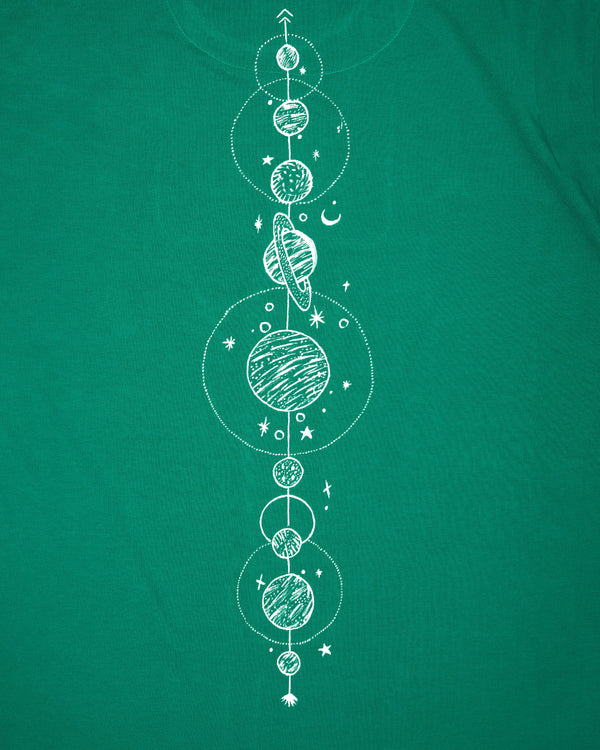 Tropical Green with Planets Hand Painted Premium Cotton T-shirt TS005-W010-S, TS005-W010-M, TS005-W010-L, TS005-W010-XL, TS005-W010-XXL