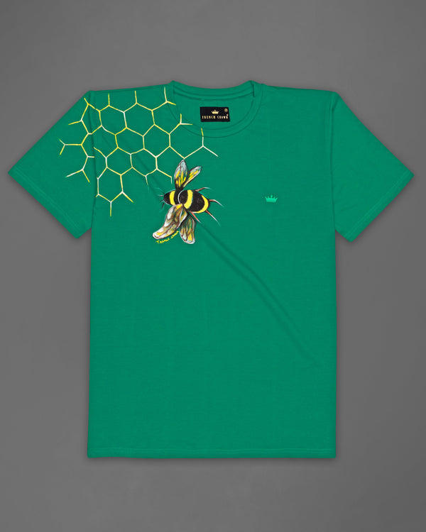 Tropical Rain Forest Green Honey Bee Hand-Painted Organic Cotton T-Shirt TS005-W04-S, TS005-W04-M, TS005-W04-L, TS005-W04-XL, TS005-W04-XXL