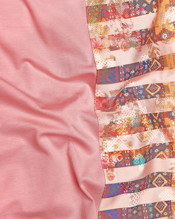 Sherbet Pink with Multicolour Patchwork Organic Designer T-shirt TS007-W02-S, TS007-W02-M, TS007-W02-L, TS007-W02-XL, TS007-W02-XXL