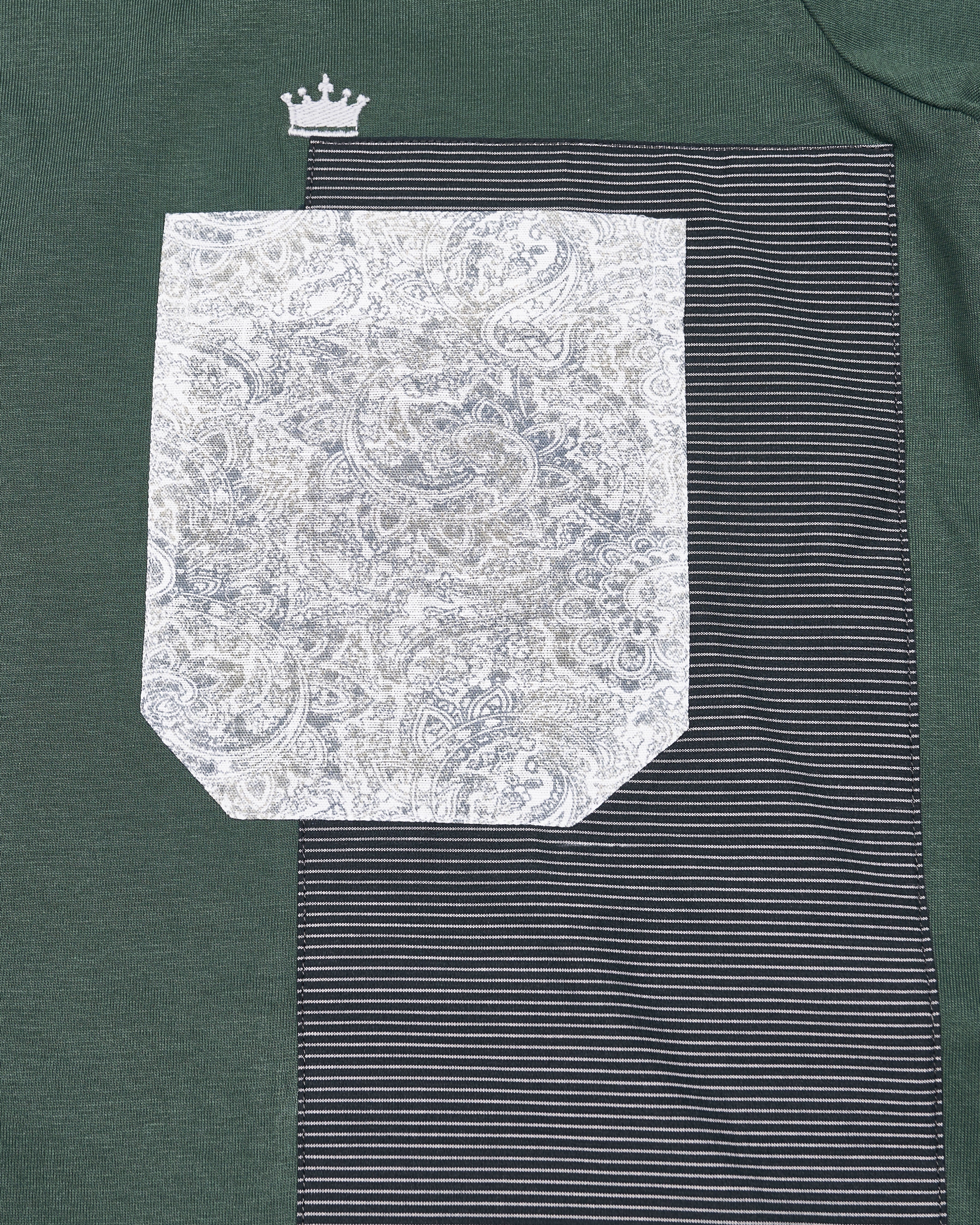 Asparagus Green with  PatchWork with Patch Pocket Premium Organic Cotton Designer T-shirt TS016-W02-S, TS016-W02-M, TS016-W02-L, TS016-W02-XL, TS016-W02-XXL
