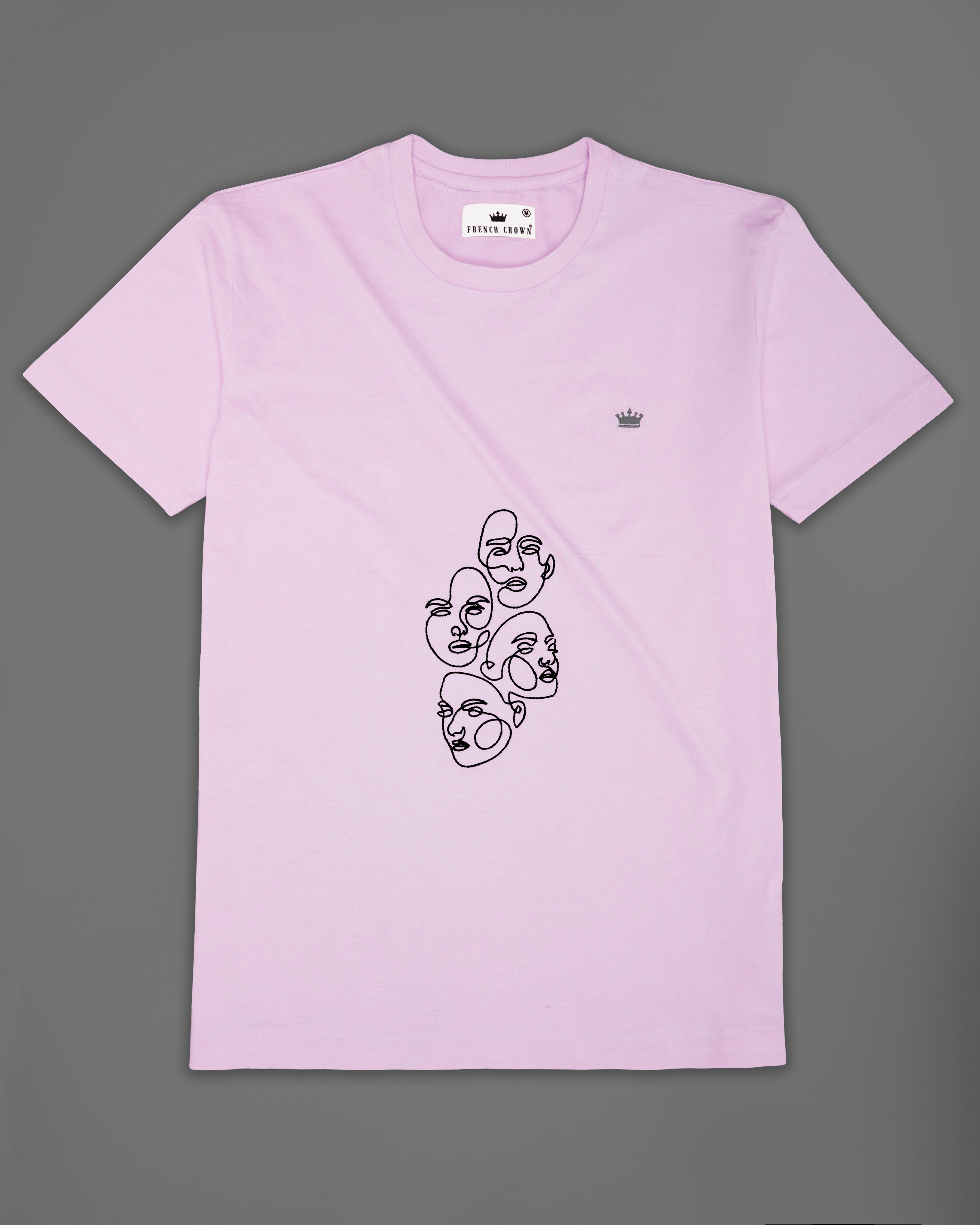 Carousel Light Purple with Face Embroidered Work Organic Cotton T-shirt TS017-W01-S, TS017-W01-M, TS017-W01-L, TS017-W01-XL, TS017-W01-XXL