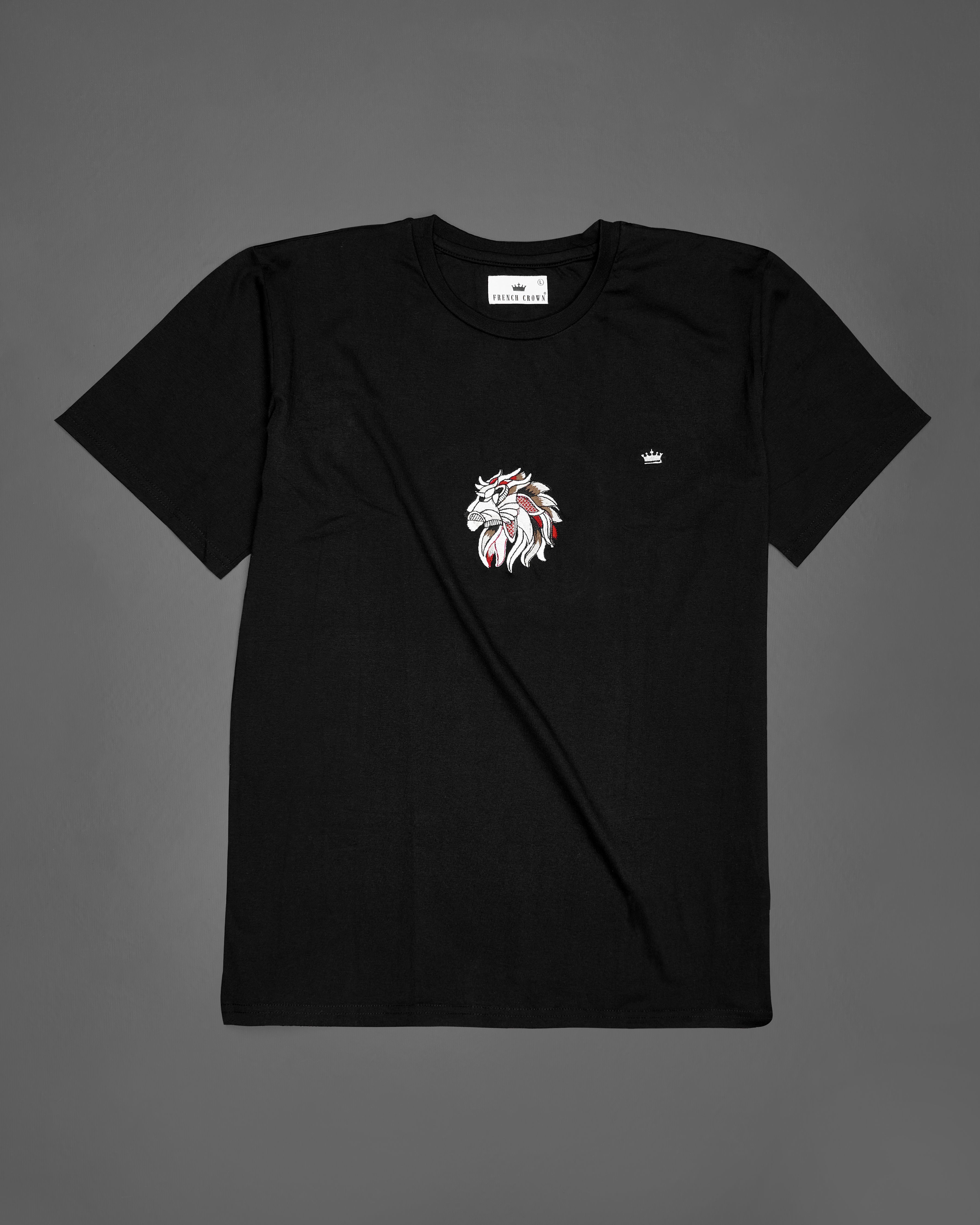 Jade Black Lion Embroidered Premium Cotton T-shirt TS021-W01-S, TS021-W01-M, TS021-W01-L, TS021-W01-XL, TS021-W01-XXL