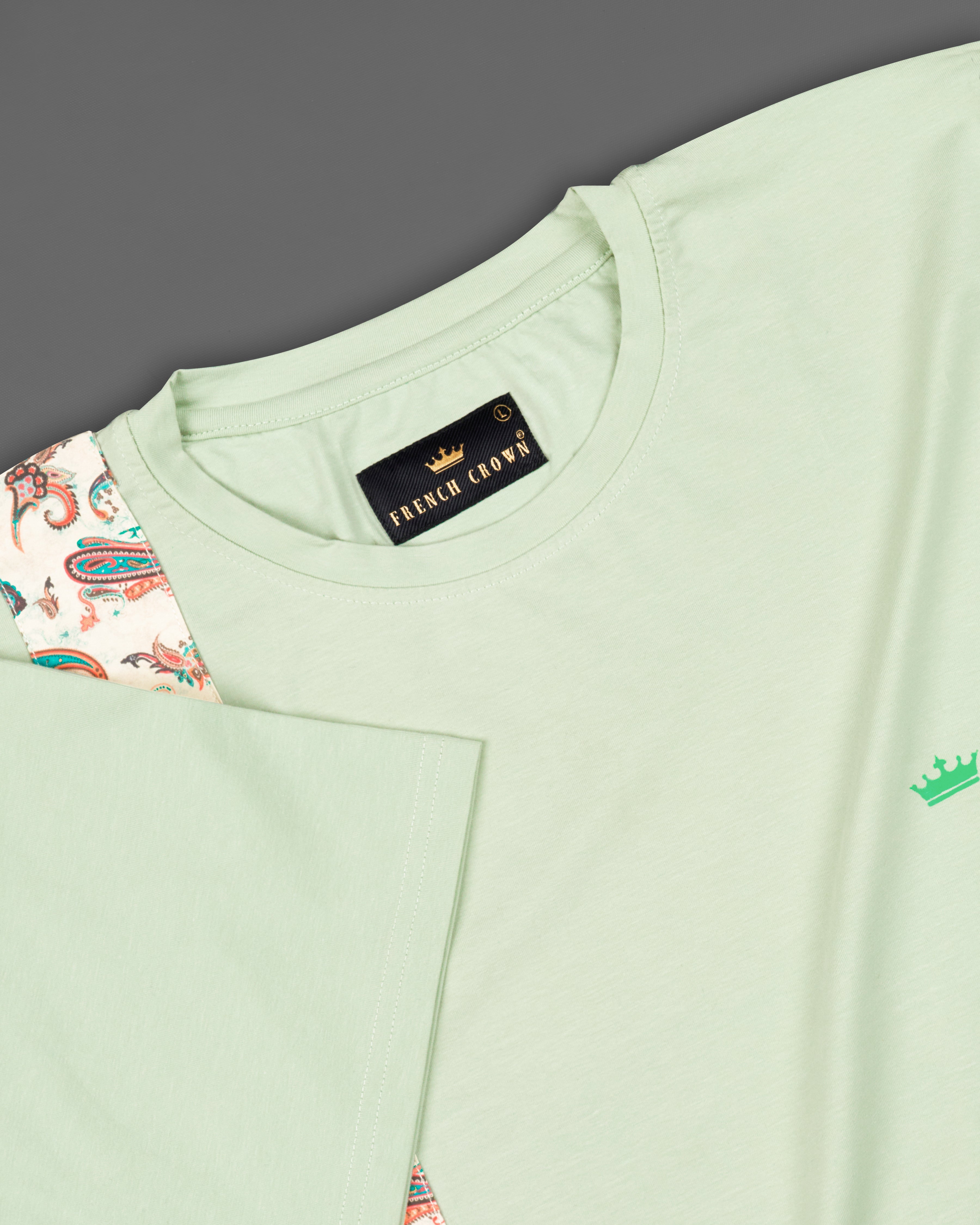 Frostee Green with Patch Work Premium Organic Cotton Designer T-shirt TS027-W01-S, TS027-W01-M, TS027-W01-L, TS027-W01-XL, TS027-W01-XXL