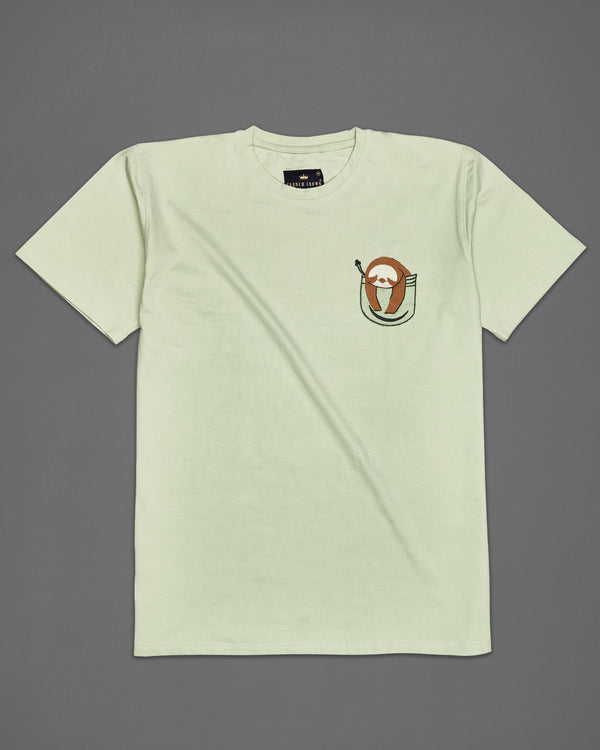 Timberwolf Green Embroidered Organic Designer T-shirt TS027-W03-S, TS027-W03-M, TS027-W03-L, TS027-W03-XL, TS027-W03-XXL