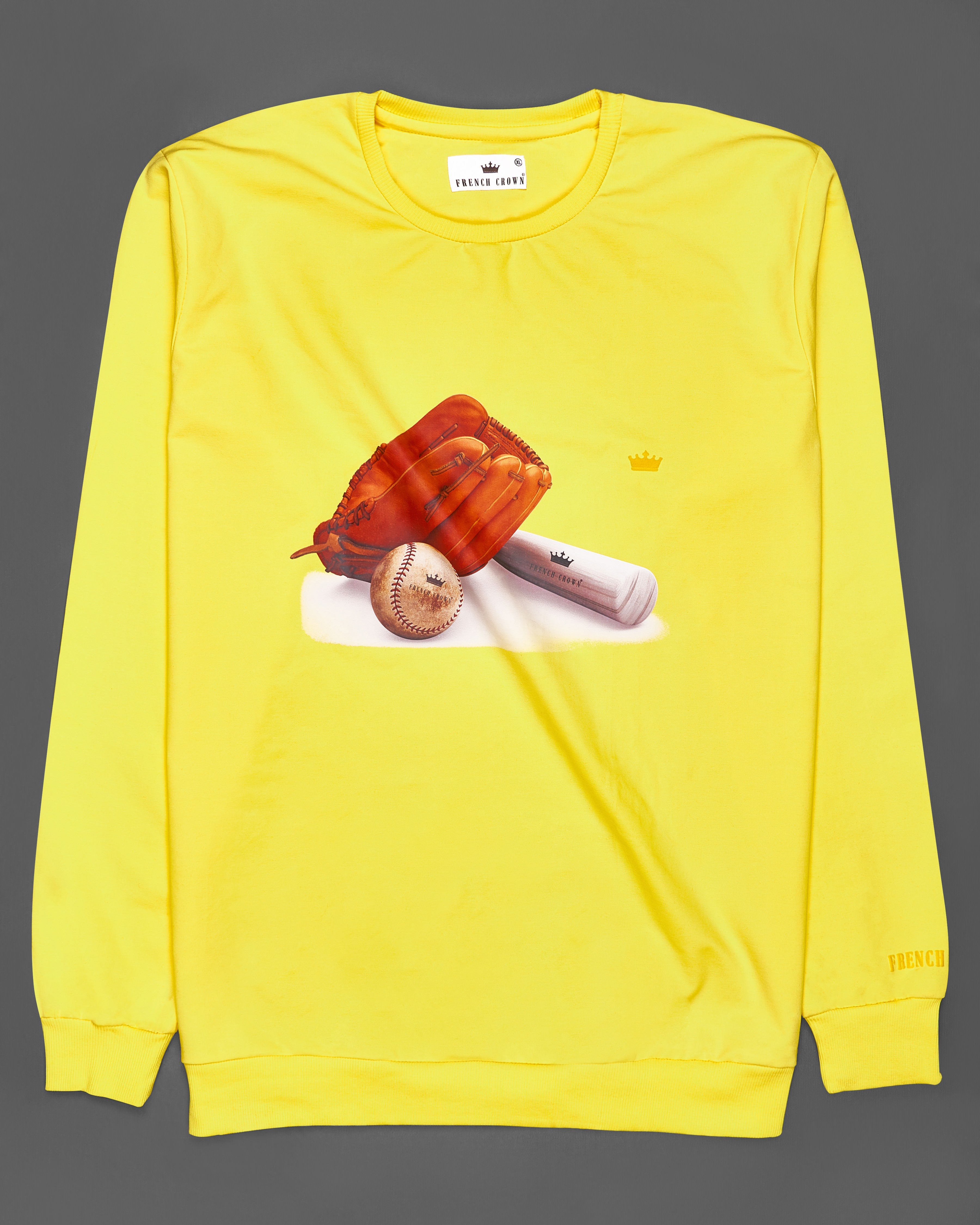 Dandelion Yellow Baseball Printed Premium Organic Cotton Sweatshirt TS061-W01-S, TS061-W01-M, TS061-W01-L, TS061-W01-XL, TS061-W01-XXL