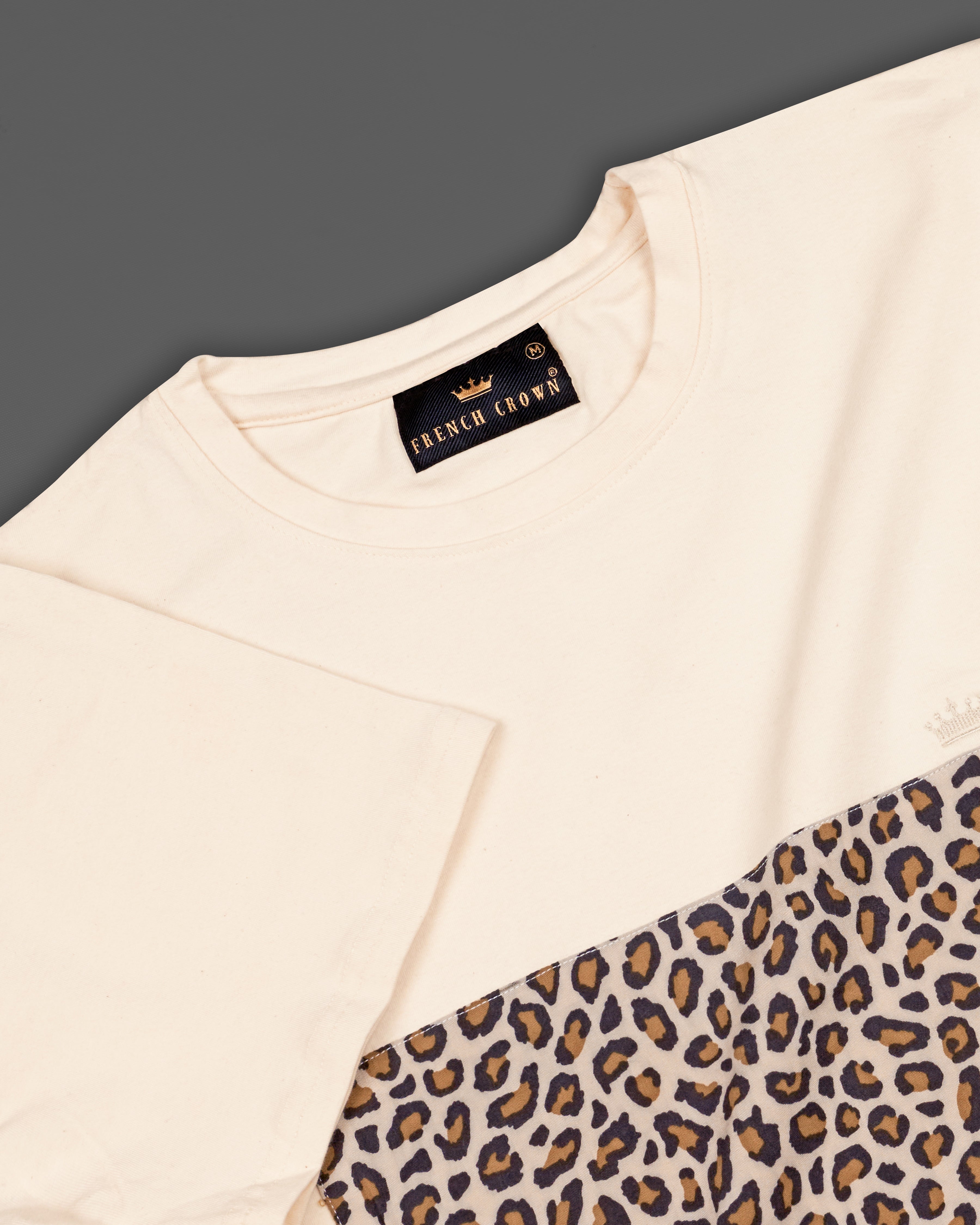 Serenade Cream Hand Painted with Digitally Printed Leopard Striped Organic Cotton T-Shirt TS069-W01-S, TS069-W01-M, TS069-W01-L, TS069-W01-XL, TS069-W01-XXL