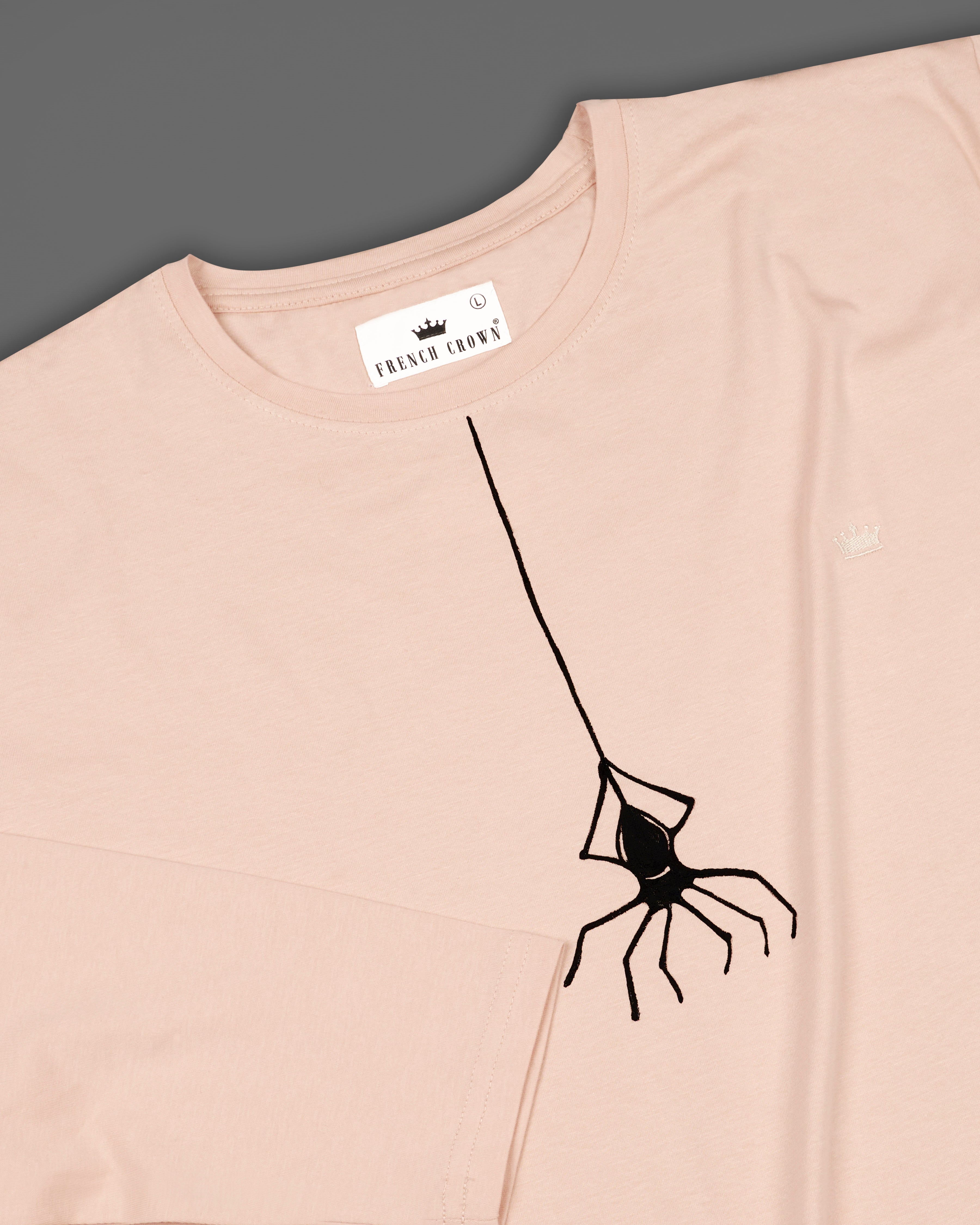 Desert Sand Beige Spider Hand-Painted Organic Cotton T-Shirt TS082-W01-S, TS082-W01-M, TS082-W01-L, TS082-W01-XL, TS082-W01-XXL 