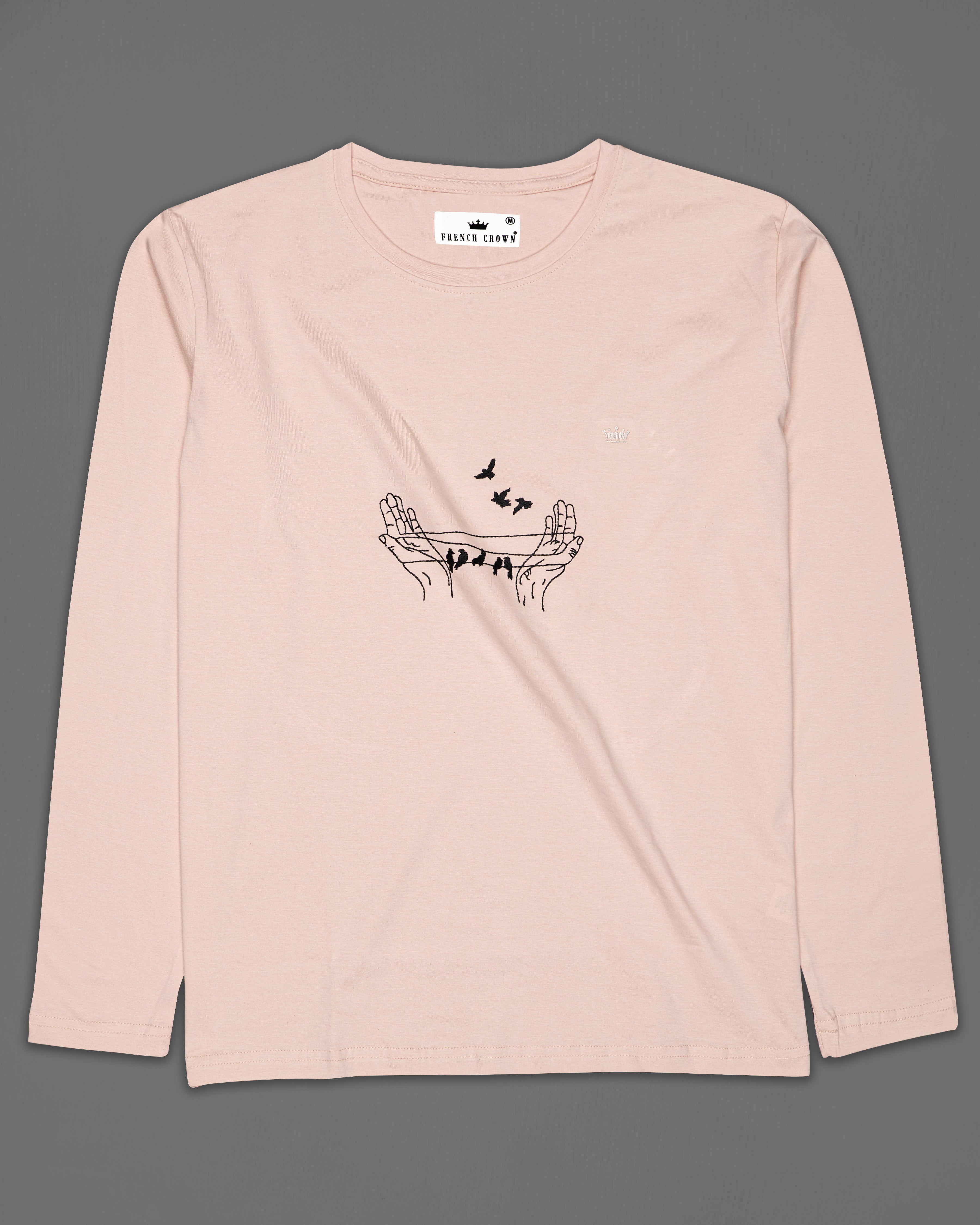 Watusi Cream with Black Embroidered Premium Cotton T-shirt TS082-W03-S, TS082-W03-M, TS082-W03-L, TS082-W03-XL, TS082-W03-XXL