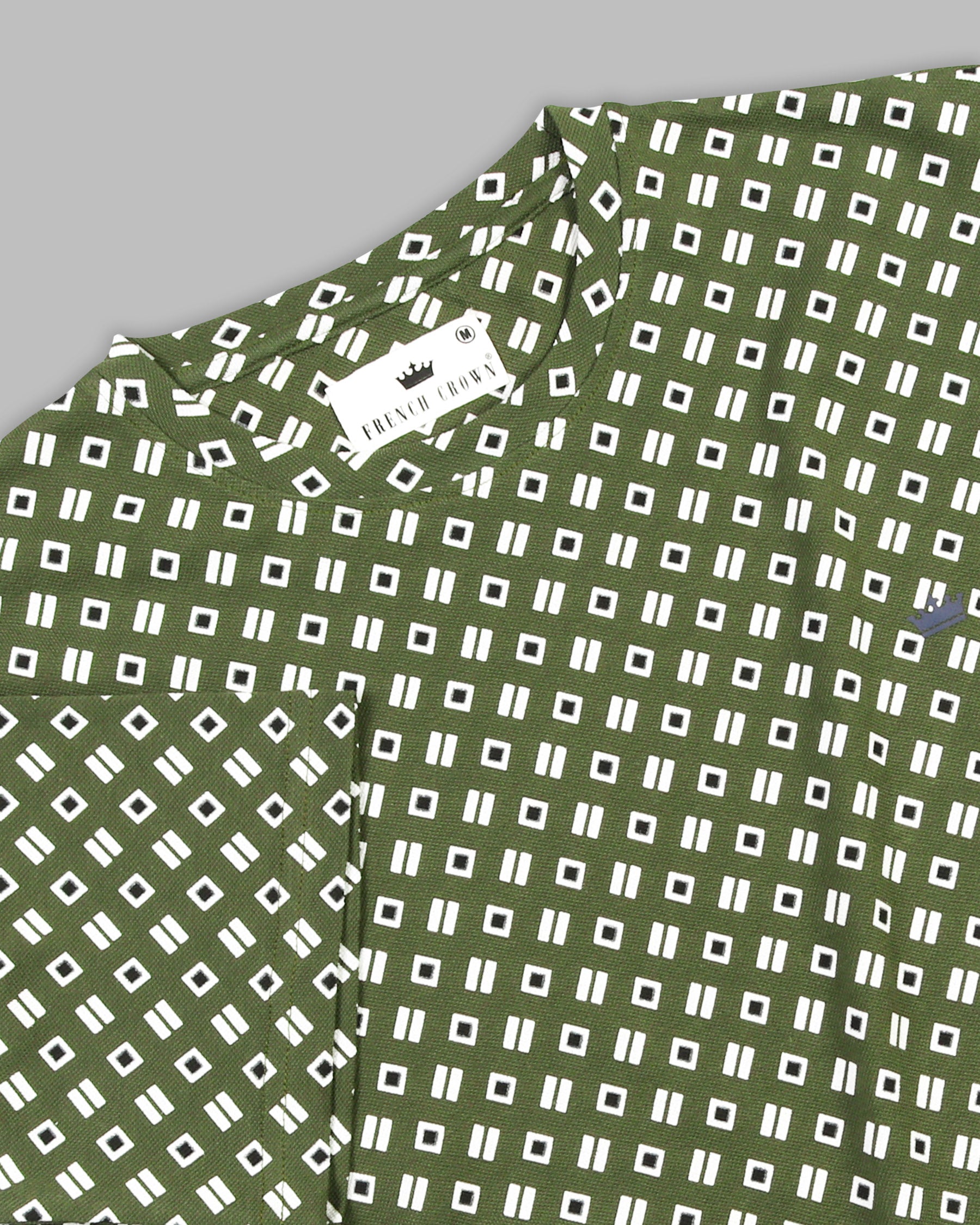 Olive Geometric Print Organic Cotton Pique T-shirt TS192-M, TS192-XXL, TS192-XL, TS192-S, TS192-L