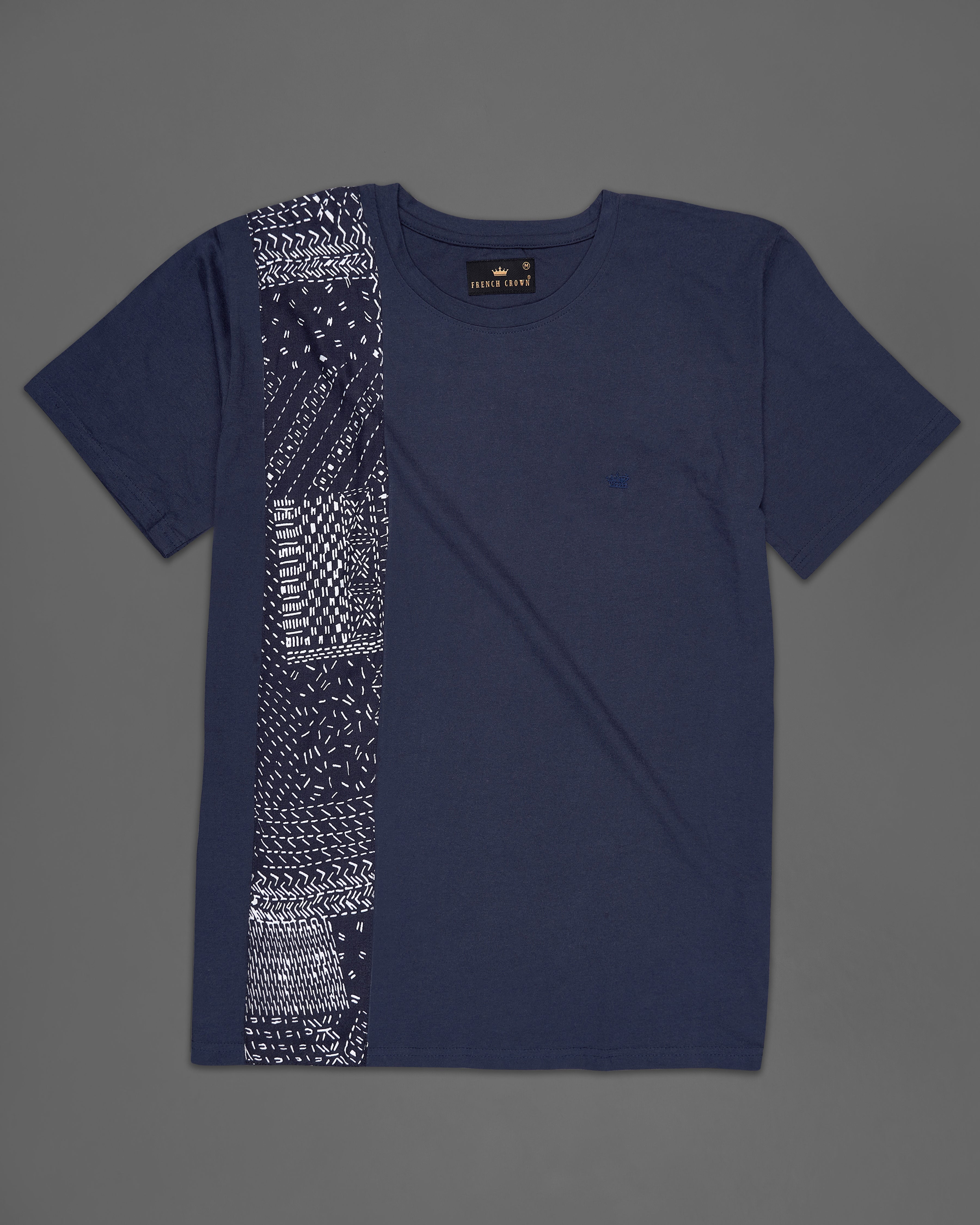 Ebony Blue with Patch Work Premium Cotton Designer T-shirt TS283-W01-S, TS283-W01-M, TS283-W01-L, TS283-W01-XL, TS283-W01-XXL