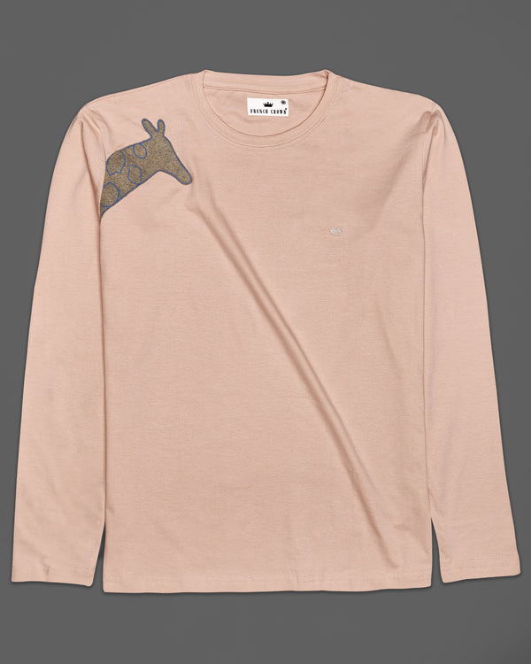 Cavern Brown with Giraffe Like Embroidered Organic Designer T-shirt TS299-W01-S, TS299-W01-M, TS299-W01-L, TS299-W01-XL, TS299-W01-XXL