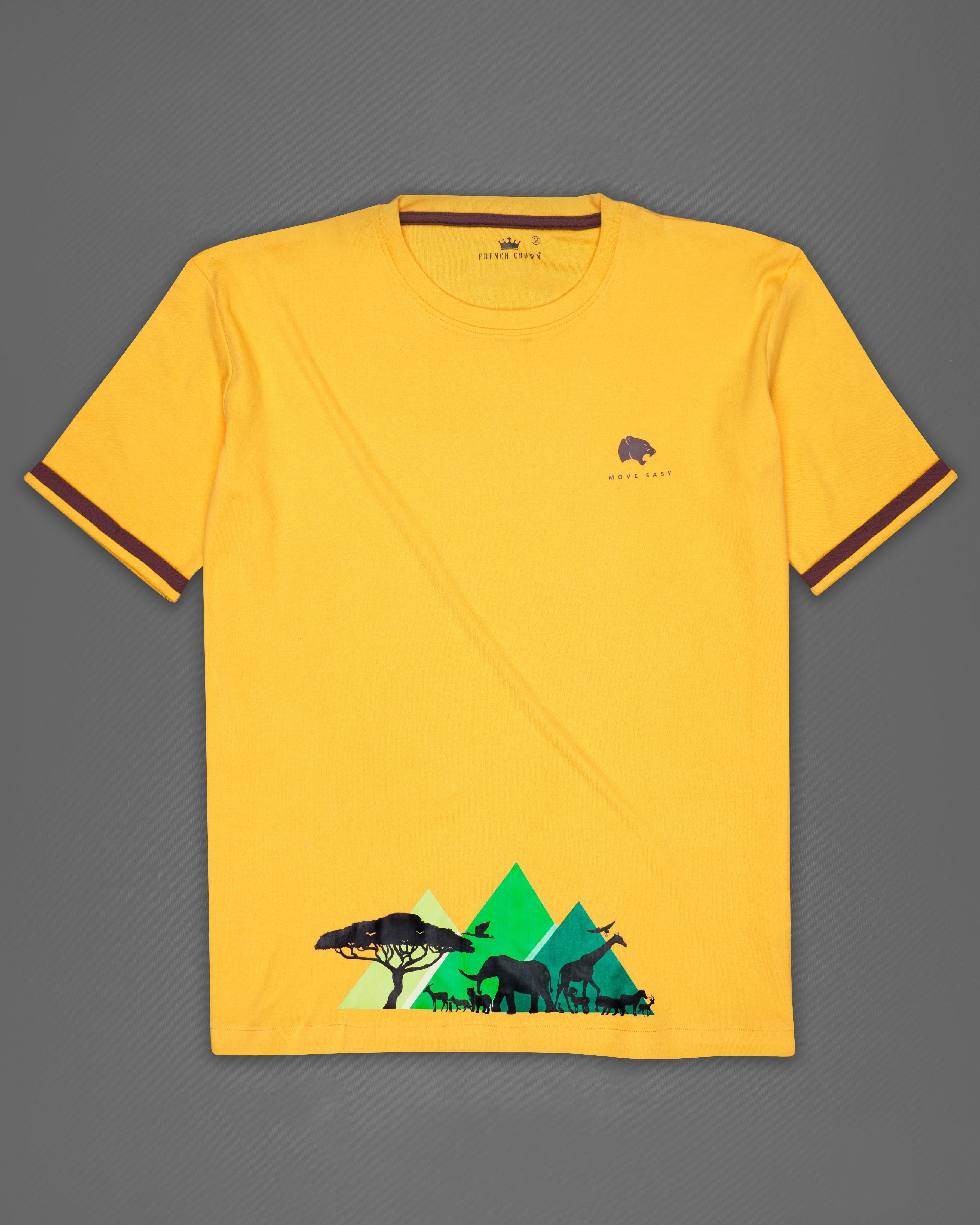 Sunglow Yellow Tropical Rubber Printed Premium Cotton T-Shirt TS410-W01-S, TS410-W01-M, TS410-W01-L, TS410-W01-XL, TS410-W01-XXL