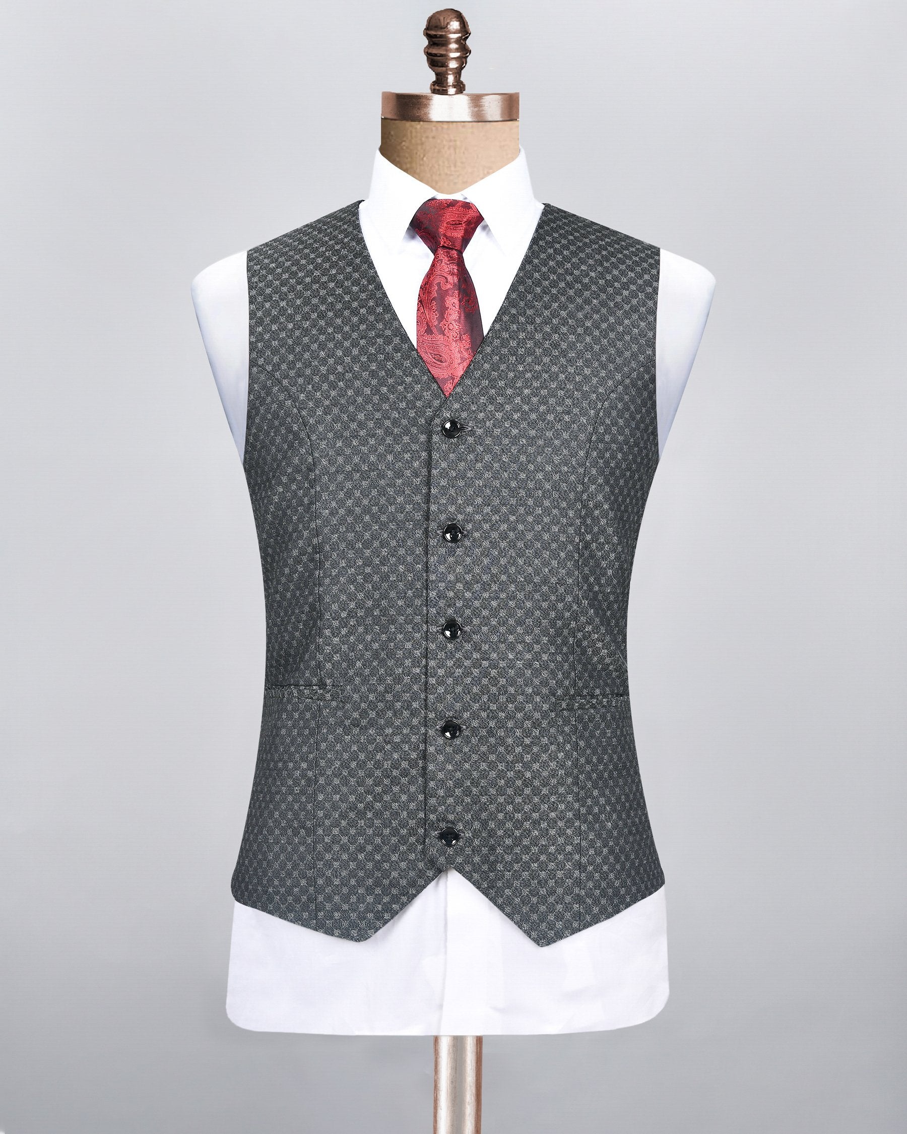 Pebble Grey Box Textured Wool blend Waistcoat