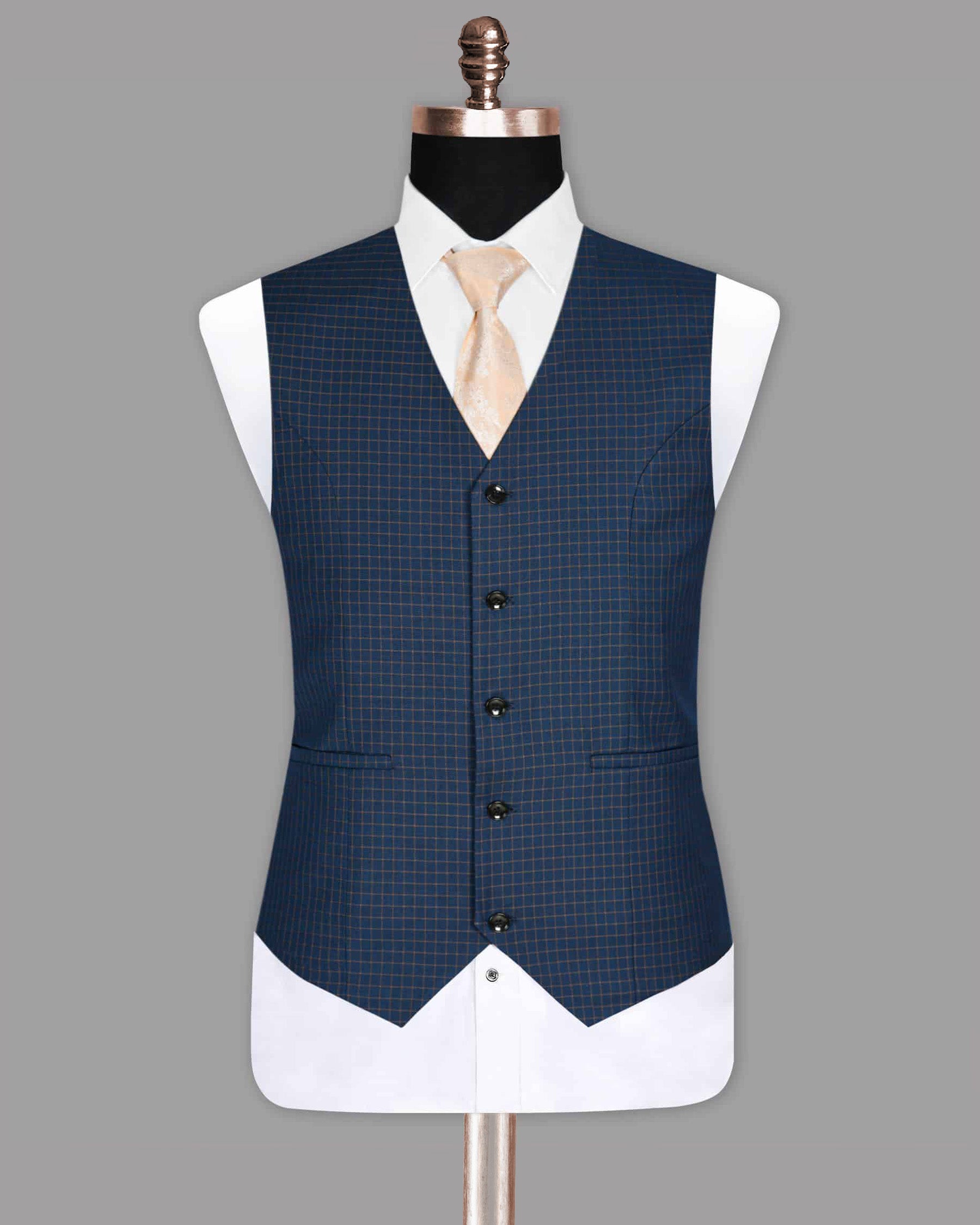 Cello Blue micro Windowpane Wool Waistcoat V1006-36, V1006-48, V1006-52, V1006-40, V1006-42, V1006-38, V1006-44, V1006-50, V1006-56, V1006-58, V1006-60, V1006-46, V1006-54