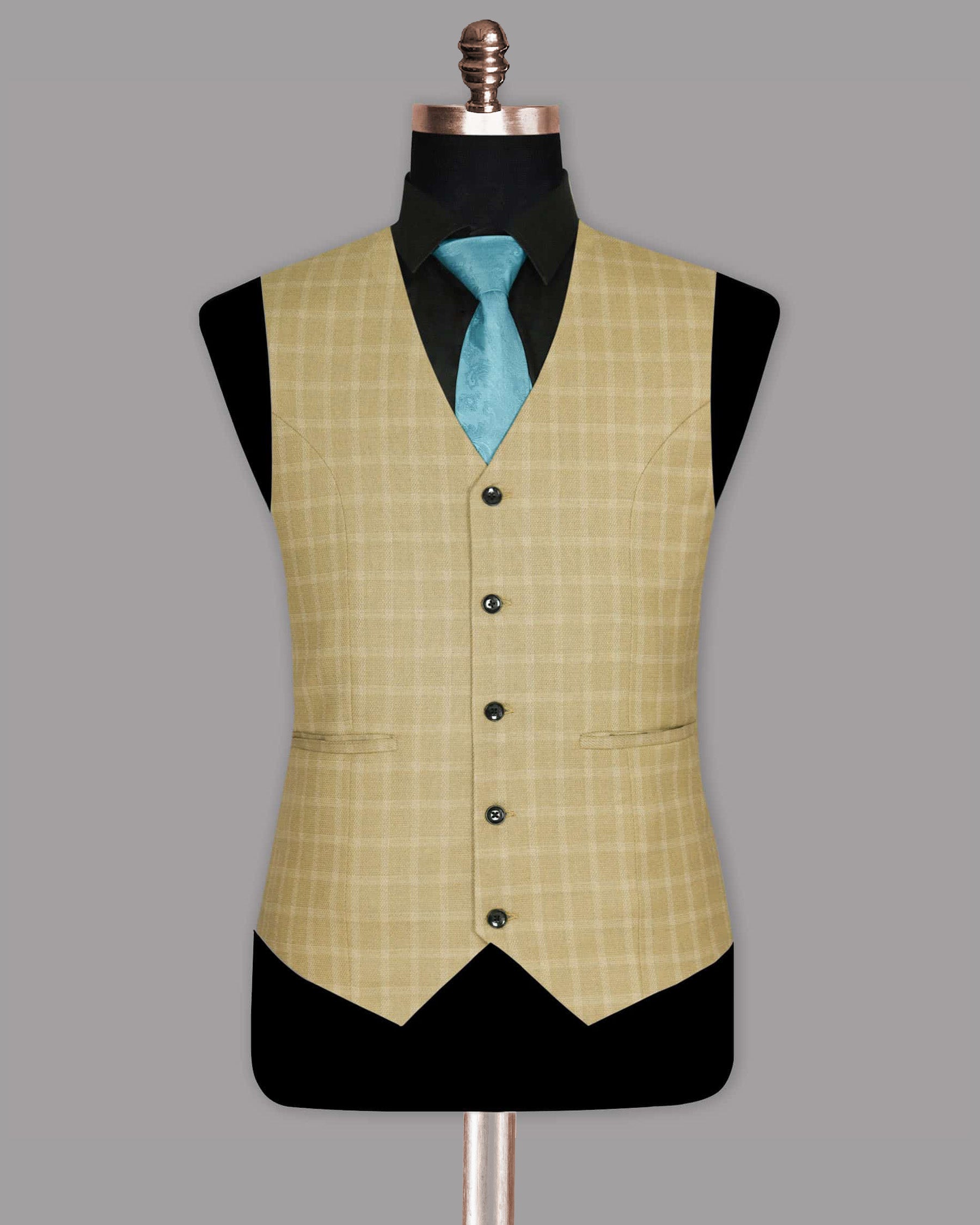 Pavlova Cream Windowpane  Waistcoat V1011-54, V1011-56, V1011-36, V1011-38, V1011-42, V1011-44, V1011-52, V1011-40, V1011-50, V1011-58, V1011-60, V1011-46, V1011-48