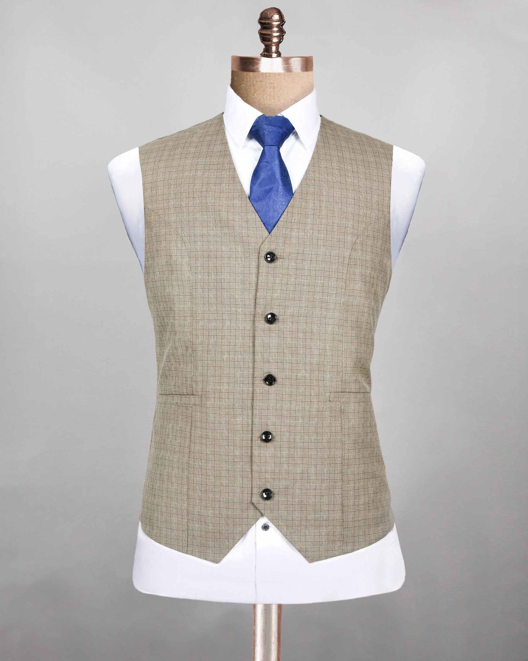 Almost Oyster Plaid Wool Blend Waistcoat V102-40, V102-44, V102-46, V102-48, V102-50, V102-52, V102-36, V102-38, V102-42, V102-56, V102-54, V102-58, V102-60