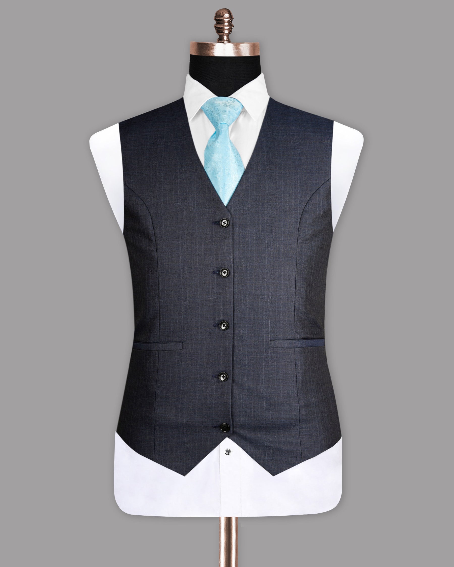 Ship Gray with Blue Tonal Subtle Checked Waistcoat V1033-46, V1033-58, V1033-60, V1033-52, V1033-54, V1033-56, V1033-36, V1033-50, V1033-38, V1033-40, V1033-42, V1033-44, V1033-48