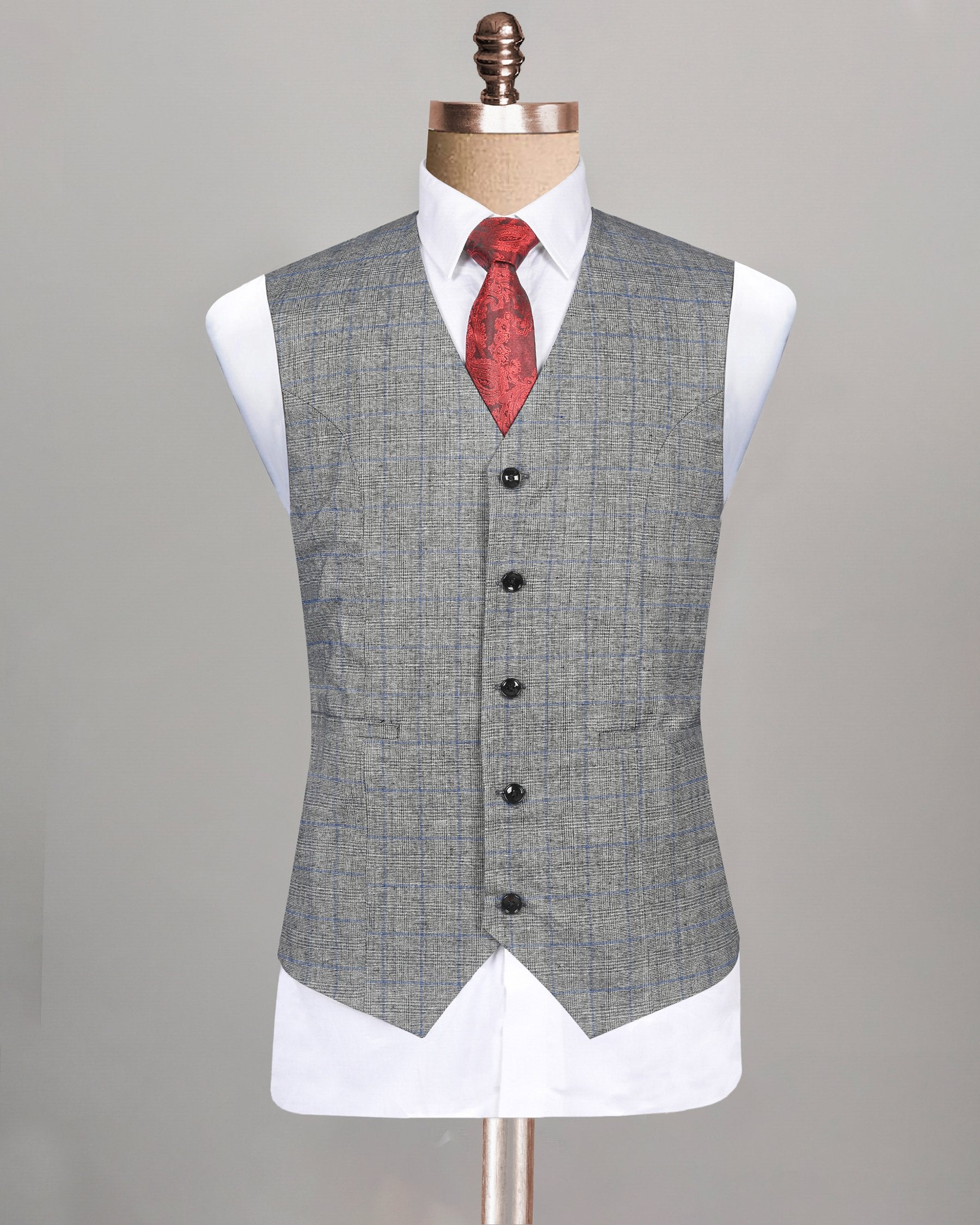 Pewter Grey Plaid and textured Premium Wool Waistcoat V104-36, V104-38, V104-54, V104-56, V104-58, V104-60, V104-40, V104-42, V104-50, V104-52, V104-44, V104-46, V104-48