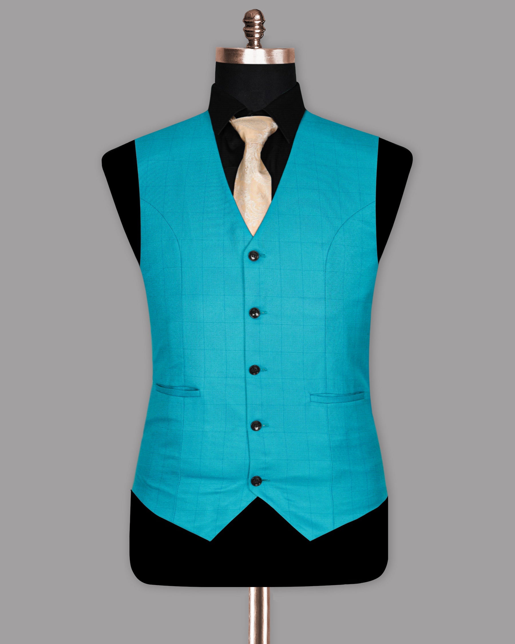 Bondi Blue Tonal Windowpane Waistcoat V1043-40, V1043-60, V1043-36, V1043-46, V1043-54, V1043-56, V1043-58, V1043-42, V1043-38, V1043-44, V1043-52, V1043-48, V1043-50