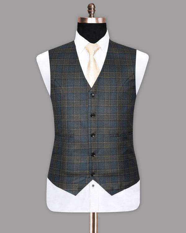 Bayoux Blue with brown Windowpane Wool Rich Waistcoat V1066-46, V1066-38, V1066-40, V1066-42, V1066-44, V1066-48, V1066-50, V1066-52, V1066-58, V1066-60, V1066-54, V1066-56, V1066-36