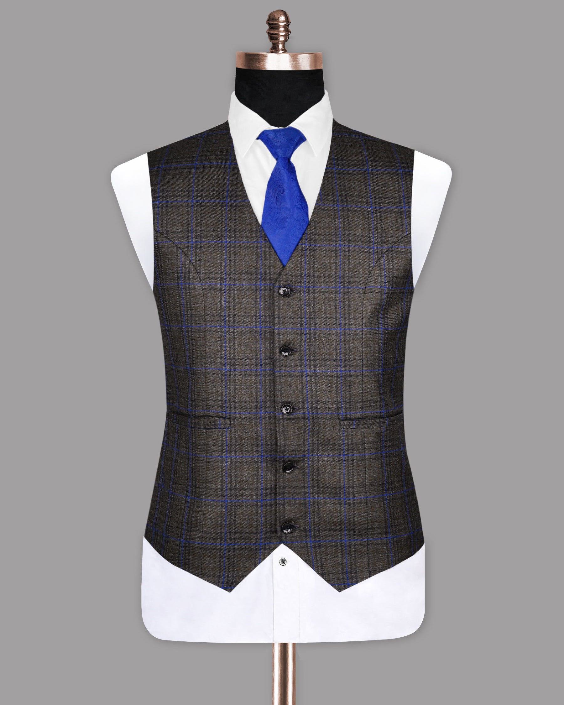 Charcoal Windowpane checked  Waistcoat V1077-42, V1077-44, V1077-50, V1077-46, V1077-52, V1077-60, V1077-40, V1077-58, V1077-56, V1077-36, V1077-38, V1077-48, V1077-54