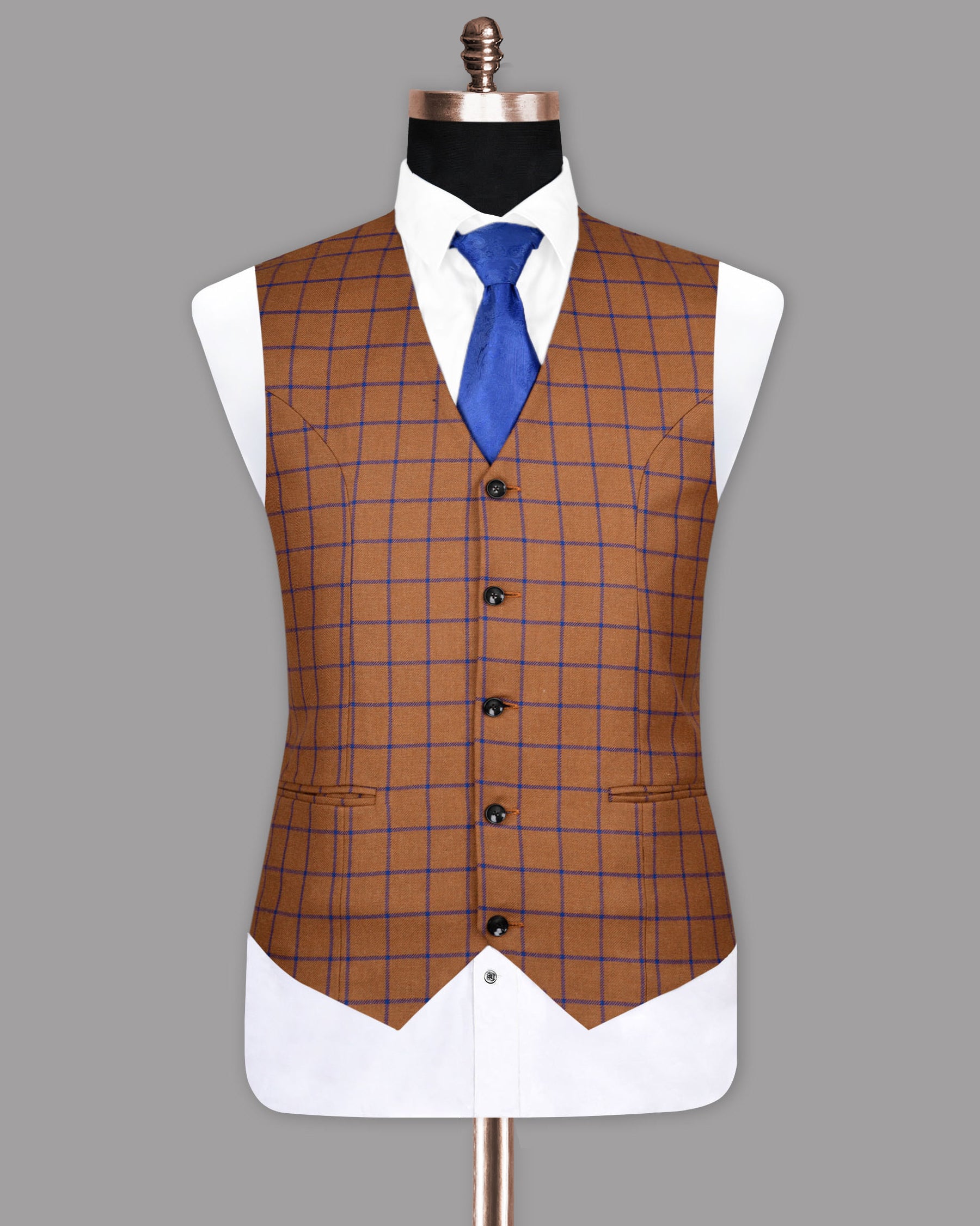 Dark Tan Windowpane Checked Waistcoat V1084-56, V1084-38, V1084-60, V1084-36, V1084-40, V1084-42, V1084-46, V1084-48, V1084-50, V1084-52, V1084-44, V1084-54, V1084-58