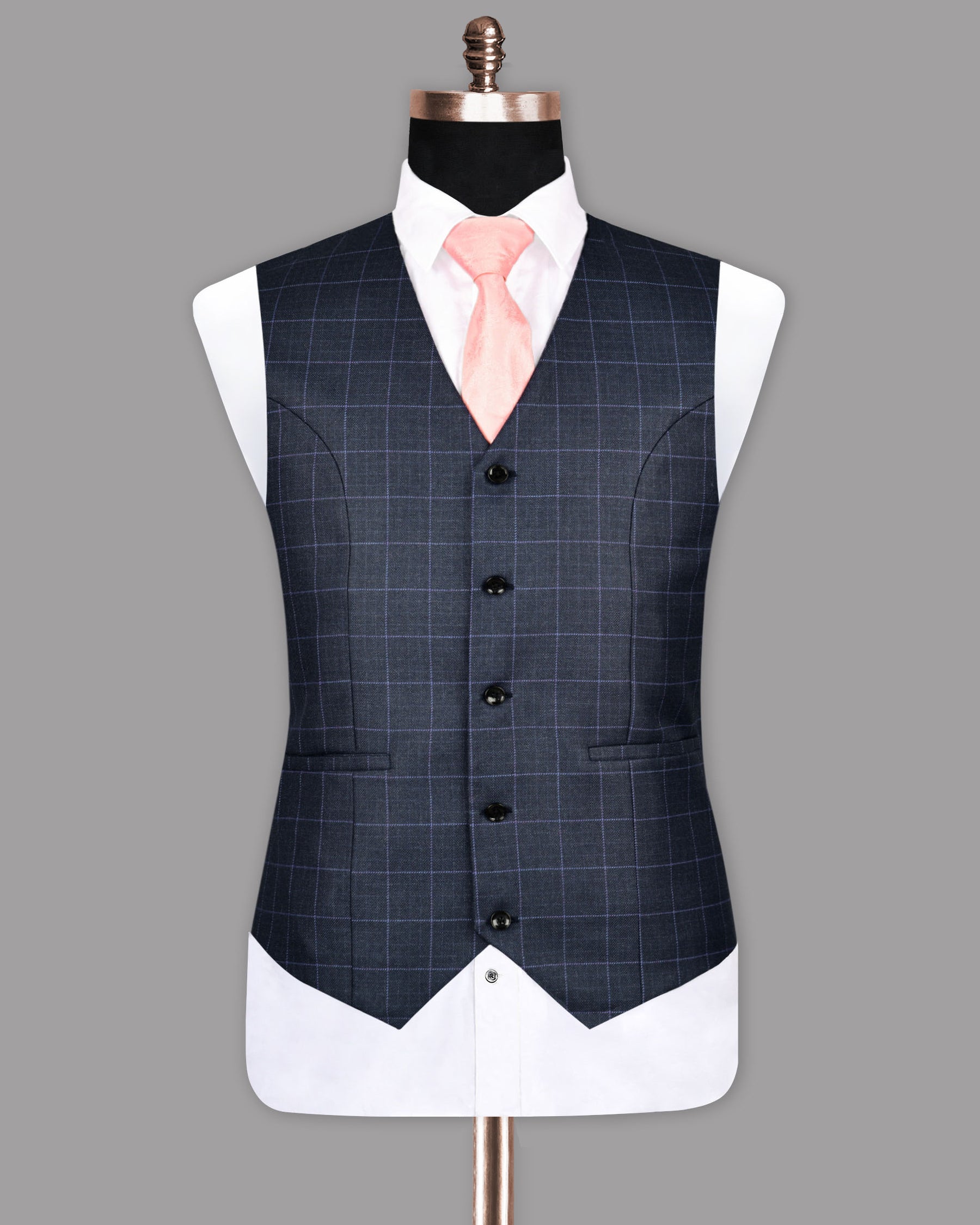 Biscay Blue windowpane Checked Waistcoat V1085-40, V1085-56, V1085-60, V1085-42, V1085-46, V1085-50, V1085-44, V1085-48, V1085-36, V1085-38, V1085-54, V1085-58, V1085-52