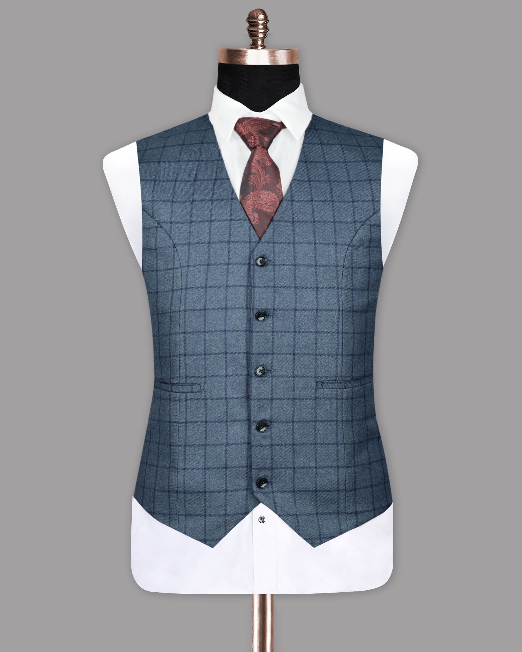 River Bed  Blue windowpane Waistcoat V1087-54, V1087-56, V1087-58, V1087-60, V1087-38, V1087-40, V1087-42, V1087-44, V1087-46, V1087-48, V1087-50, V1087-52, V1087-36