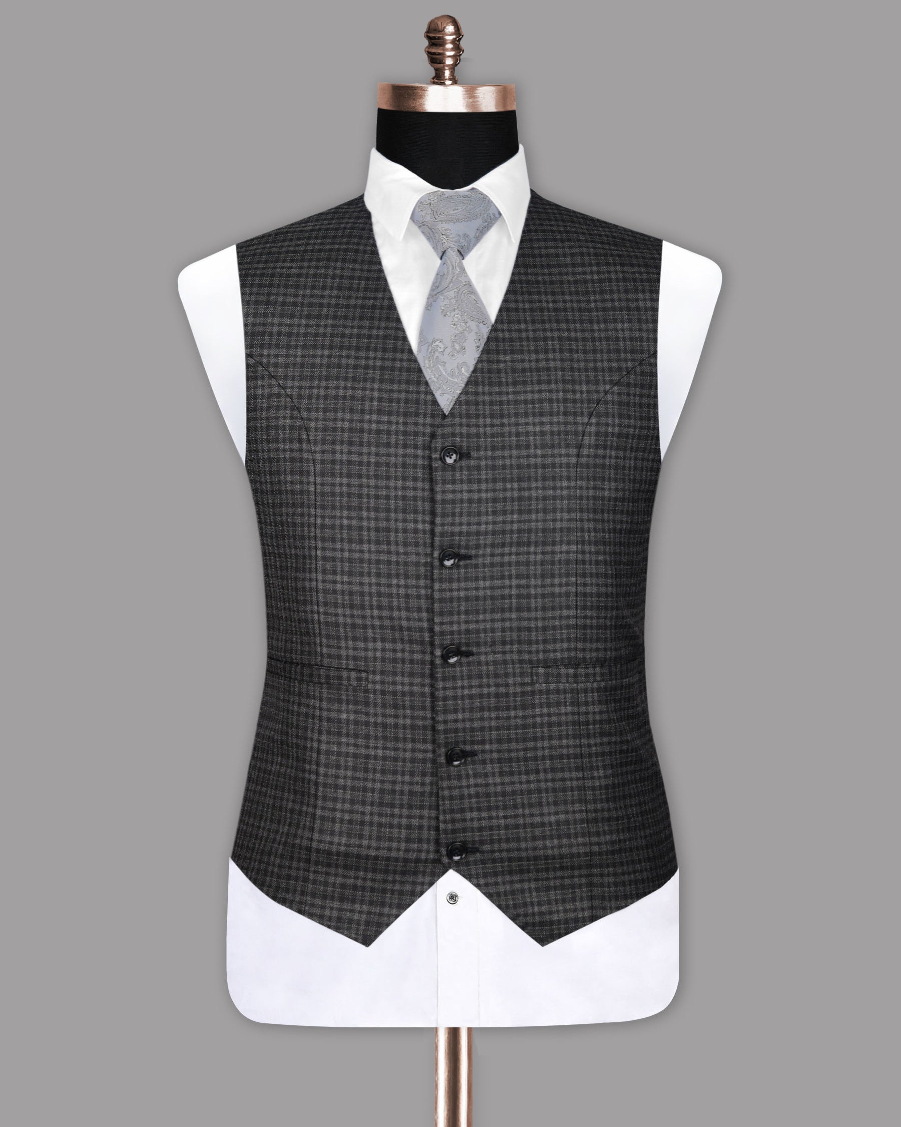 Jade Black with Charcoal checked Waistcoat V1089-44, V1089-46, V1089-50, V1089-54, V1089-56, V1089-58, V1089-40, V1089-60, V1089-36, V1089-38, V1089-42, V1089-52, V1089-48