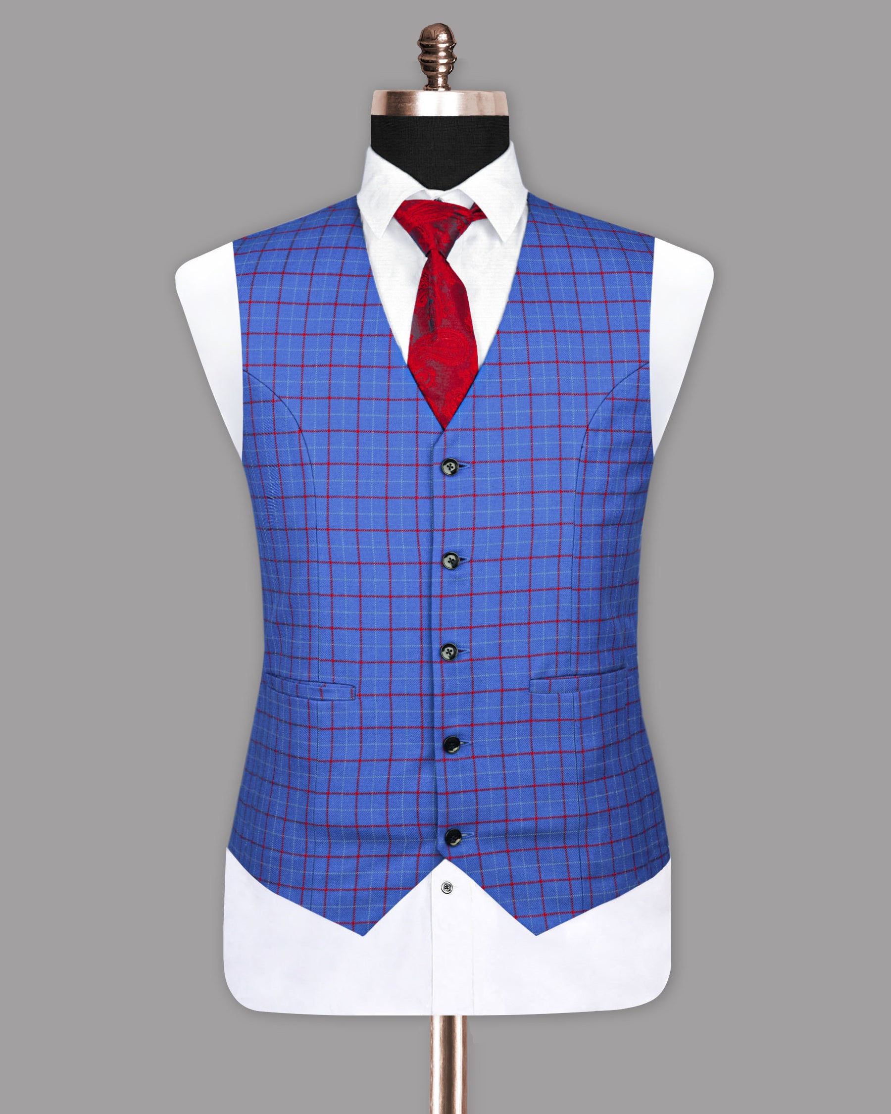 Indigo Windowpane checked Waistcoat V1095-48, V1095-42, V1095-54, V1095-56, V1095-60, V1095-38, V1095-36, V1095-50, V1095-44, V1095-58, V1095-46, V1095-40, V1095-52