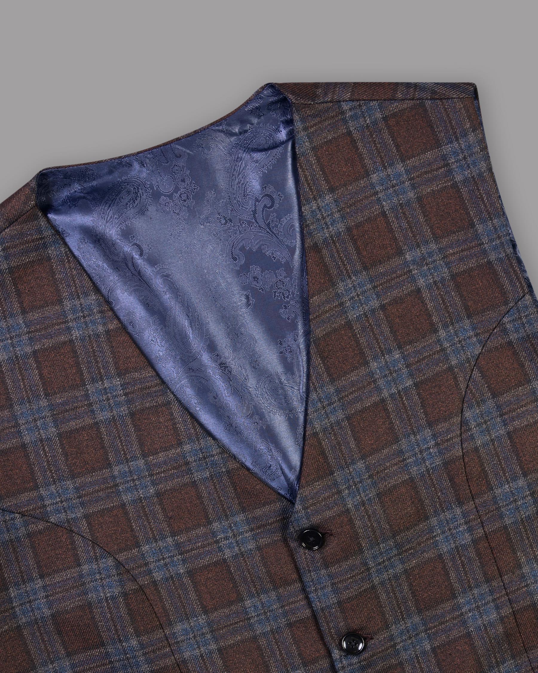 Wood Bark Brown with Port Gore Blue Plaid Waistcoat