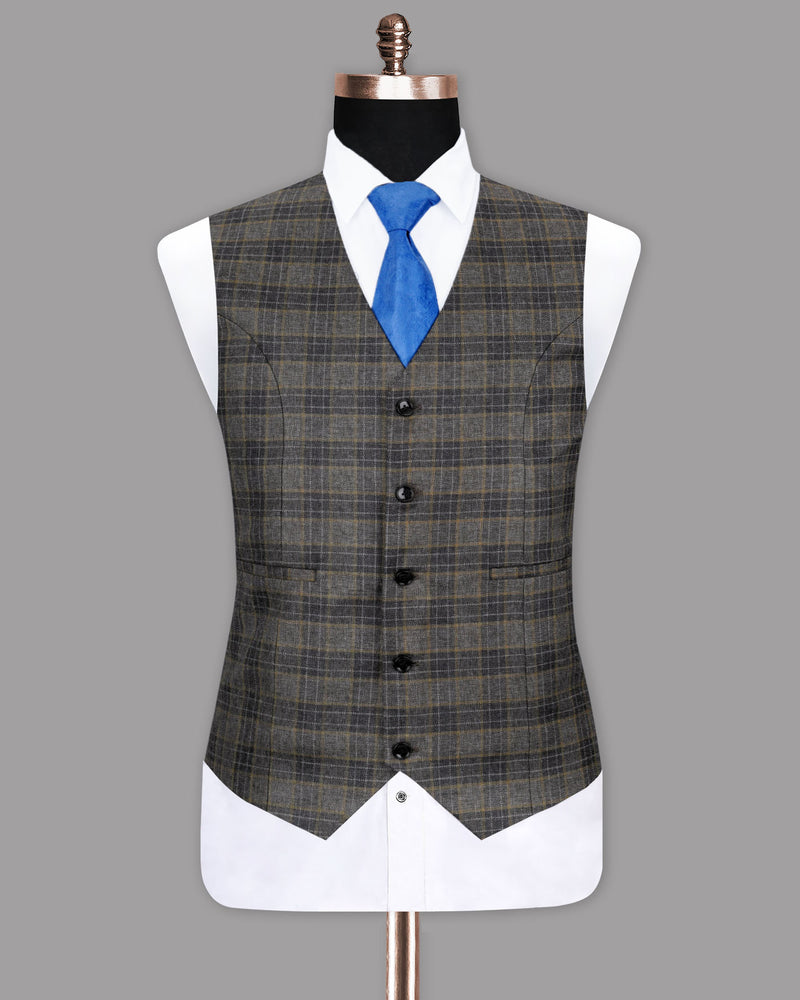 Soya Bean with Dune Brown Plaid Wool Rich Waistcoat V1120-48, V1120-60, V1120-40, V1120-42, V1120-44, V1120-46, V1120-52, V1120-36, V1120-38, V1120-54, V1120-56, V1120-58, V1120-50