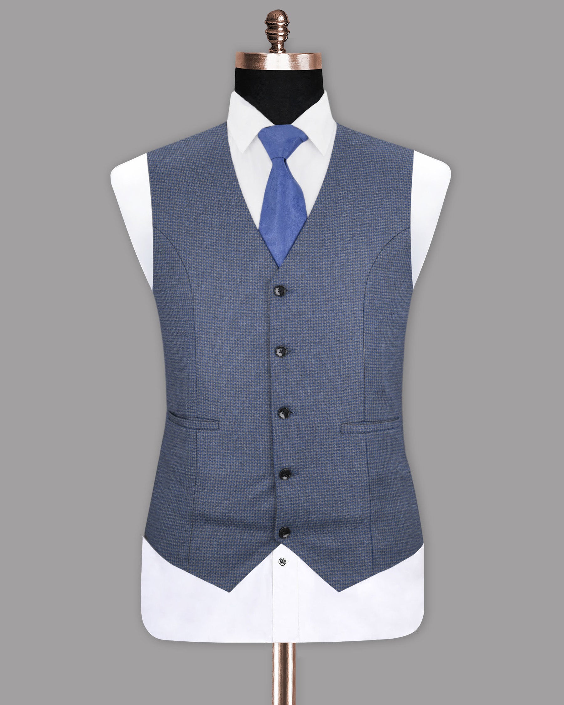 Soya Bean Grey with Rhino Blue Woolrich Herringbone Checked Waistcoat V1121-38, V1121-40, V1121-46, V1121-52, V1121-54, V1121-58, V1121-60, V1121-56, V1121-42, V1121-36, V1121-44, V1121-48, V1121-50