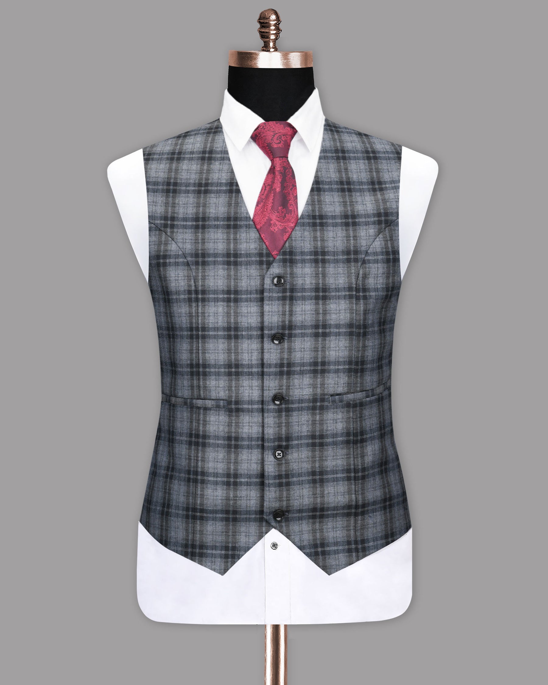 Rolling Stone Grey with Log Cabin Wool Rich Windowpane Waistcoat V1124-36, V1124-38, V1124-40, V1124-44, V1124-48, V1124-52, V1124-56, V1124-42, V1124-54, V1124-58, V1124-46, V1124-50, V1124-60